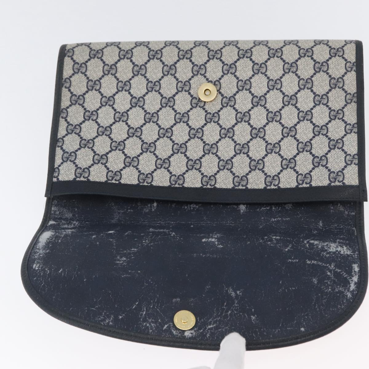 GUCCI GG Supreme Sherry Line Clutch Bag PVC Navy Gold 89 01 031 Auth ARZ149