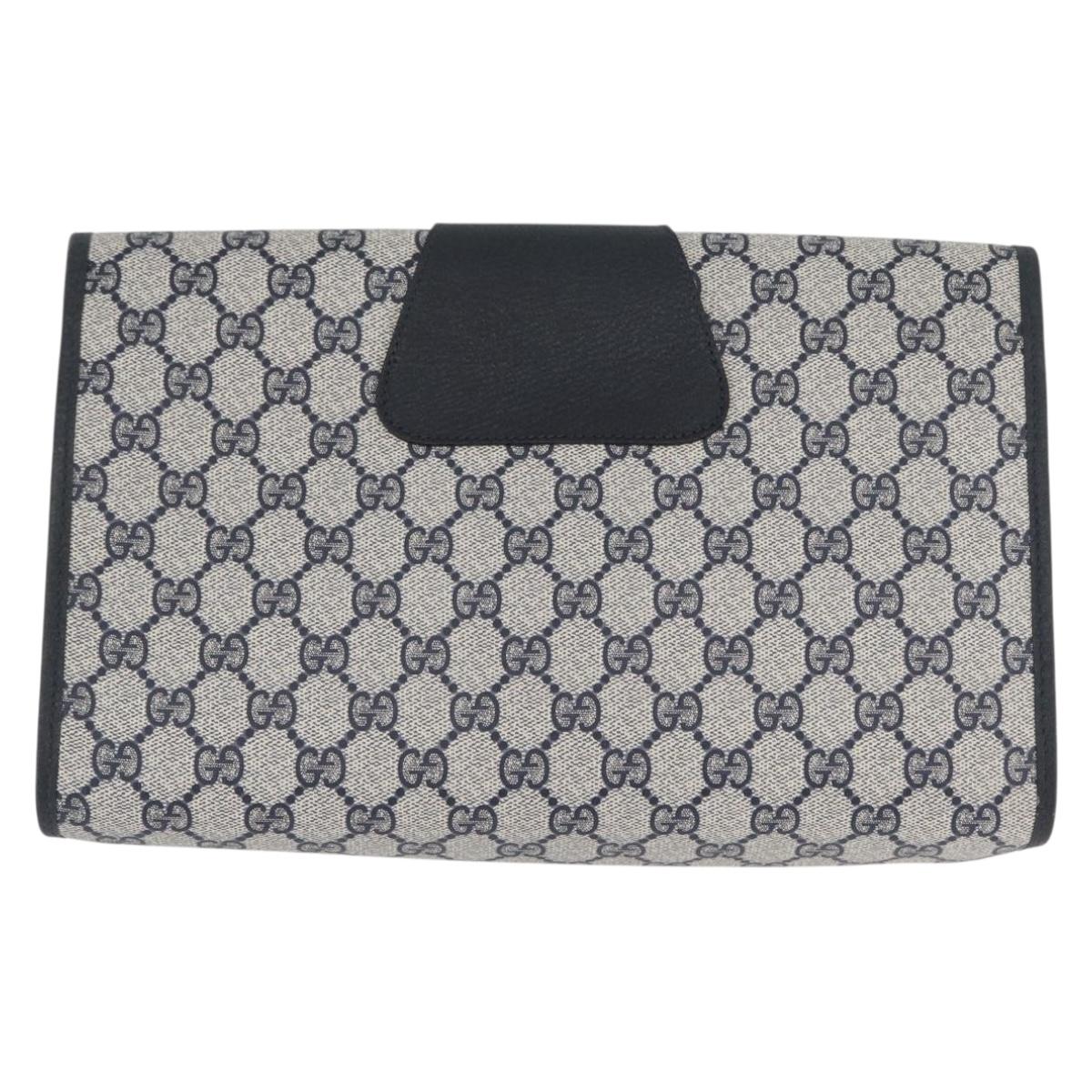 GUCCI GG Supreme Sherry Line Clutch Bag PVC Navy Gold 89 01 031 Auth ARZ149