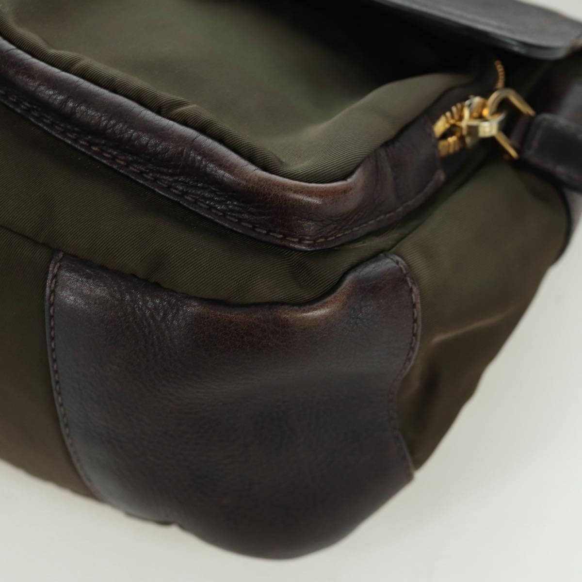 PRADA Shoulder Bag Nylon Leather Khaki Gold Auth ARZ154V