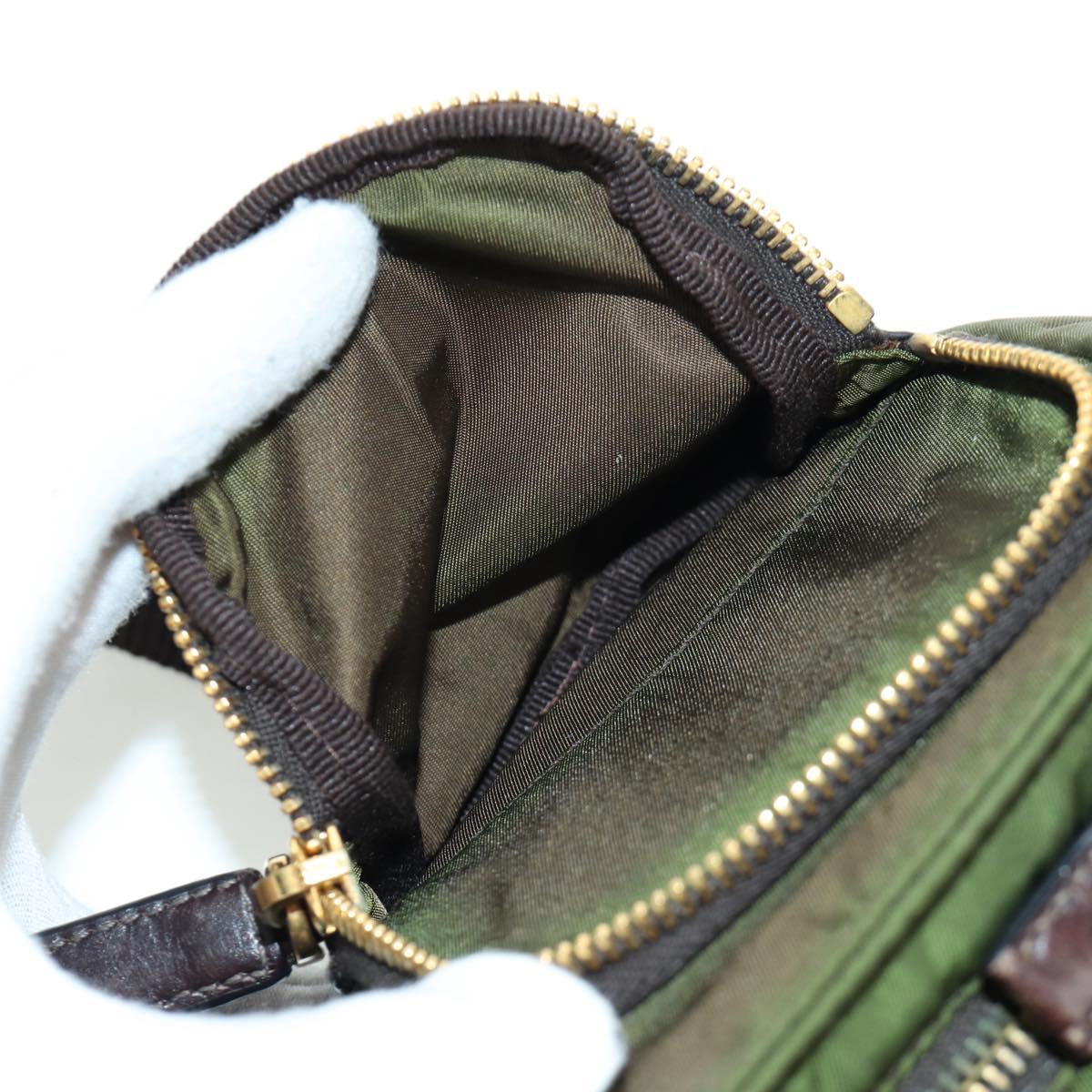 PRADA Shoulder Bag Nylon Leather Khaki Gold Auth ARZ154V