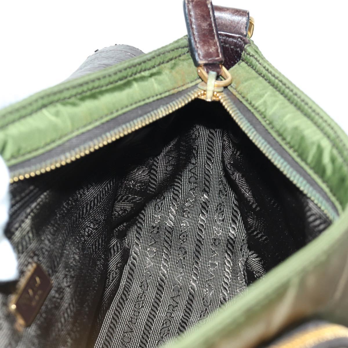 PRADA Shoulder Bag Nylon Leather Khaki Gold Auth ARZ154V