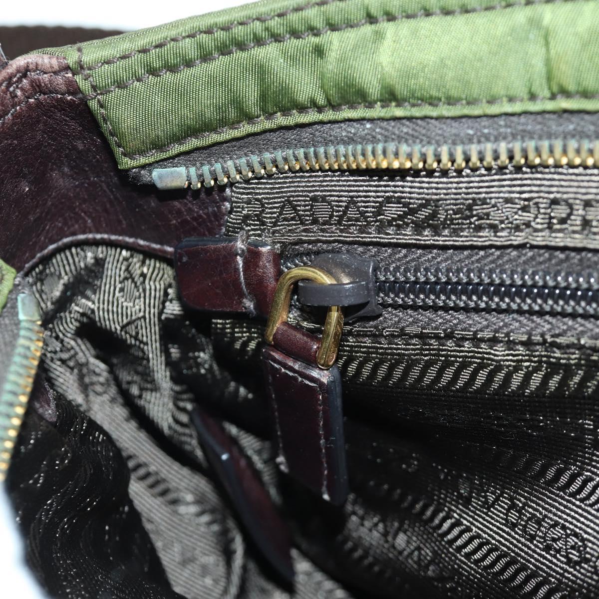 PRADA Shoulder Bag Nylon Leather Khaki Gold Auth ARZ154V