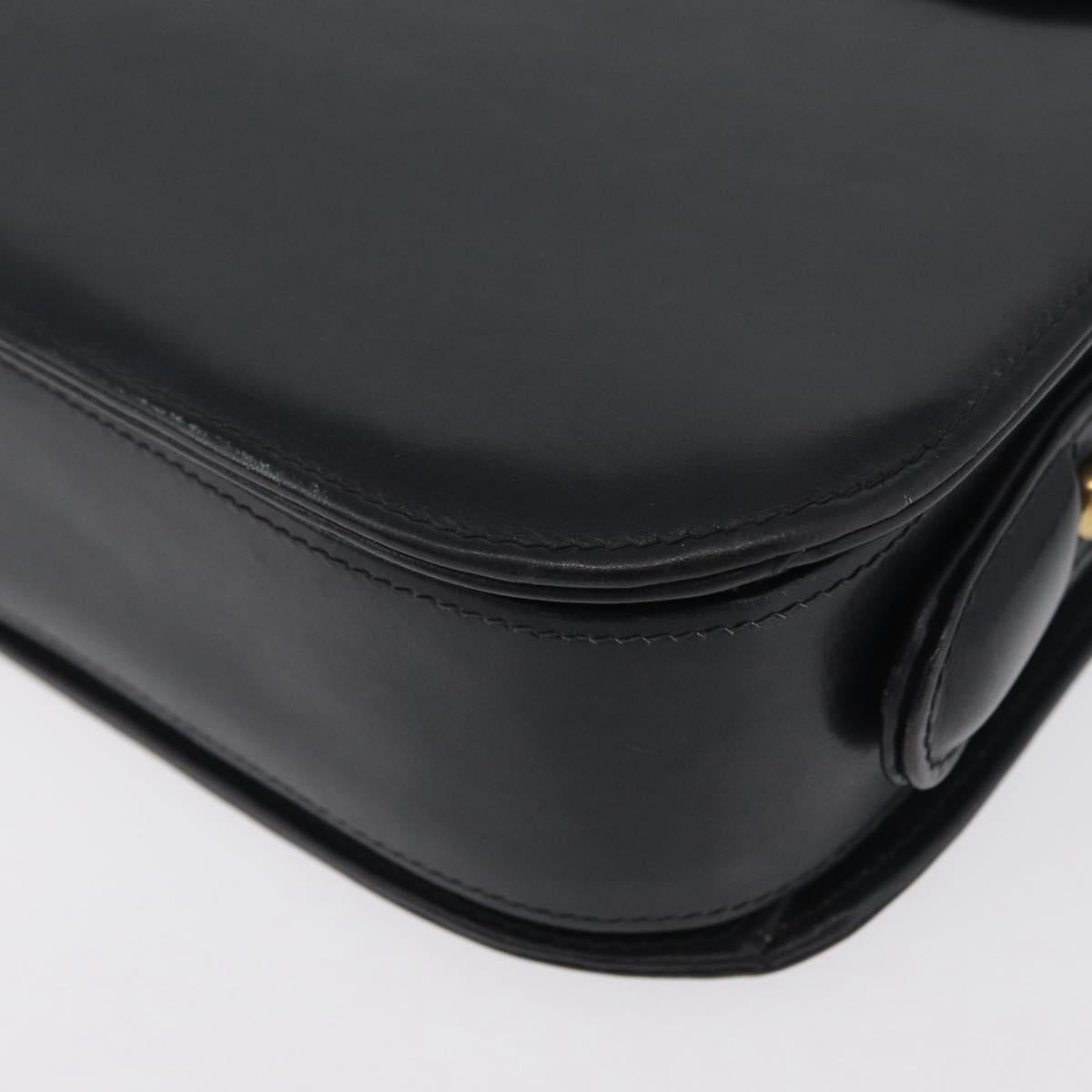 GUCCI Shoulder Bag Leather Navy Gold Auth ARZ157