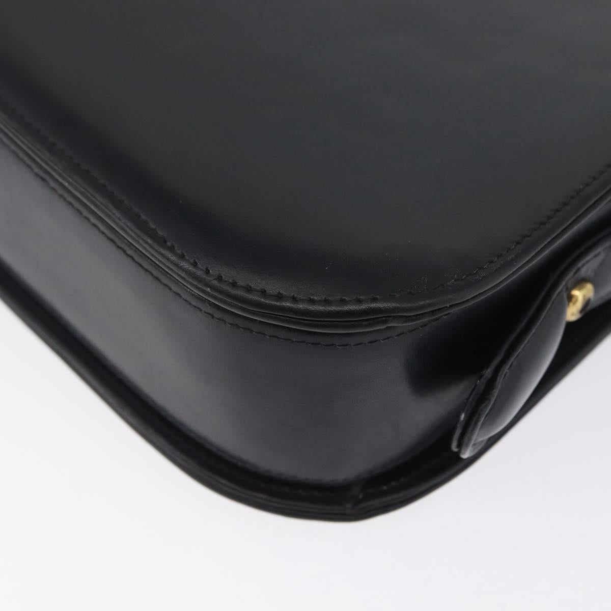 GUCCI Shoulder Bag Leather Navy Gold Auth ARZ157