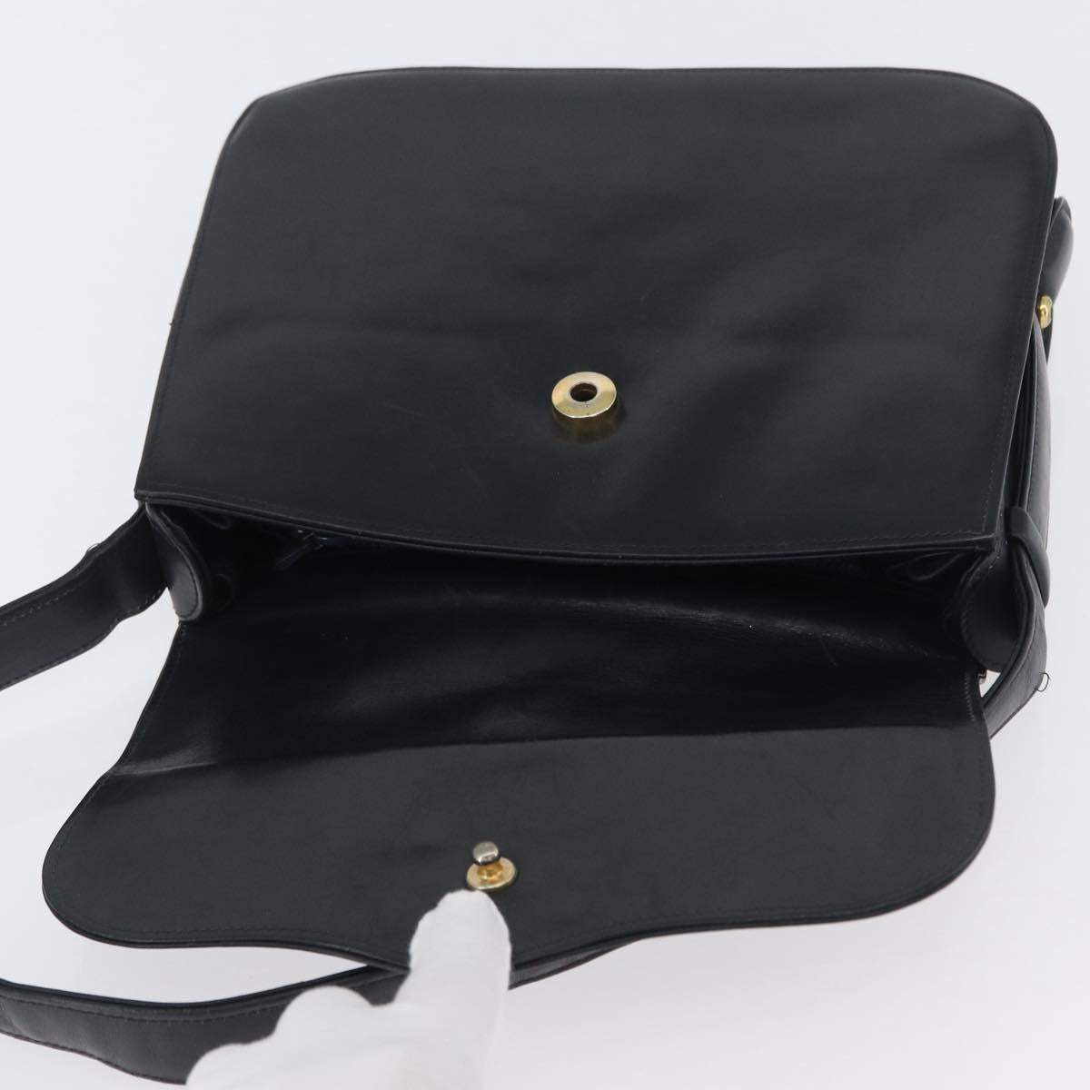 GUCCI Shoulder Bag Leather Navy Gold Auth ARZ157