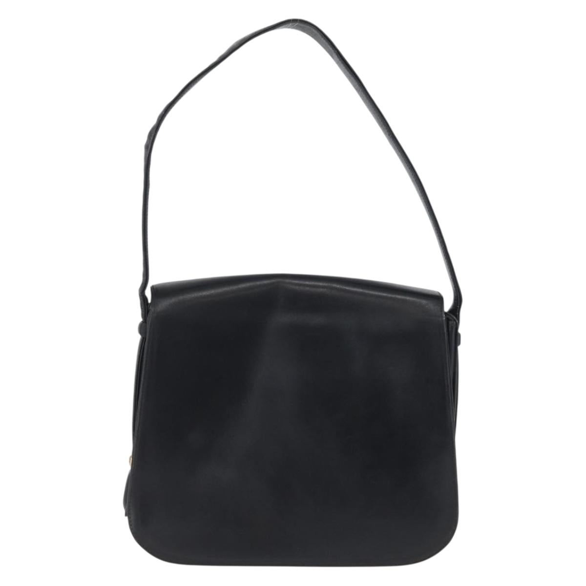 GUCCI Shoulder Bag Leather Navy Gold Auth ARZ157