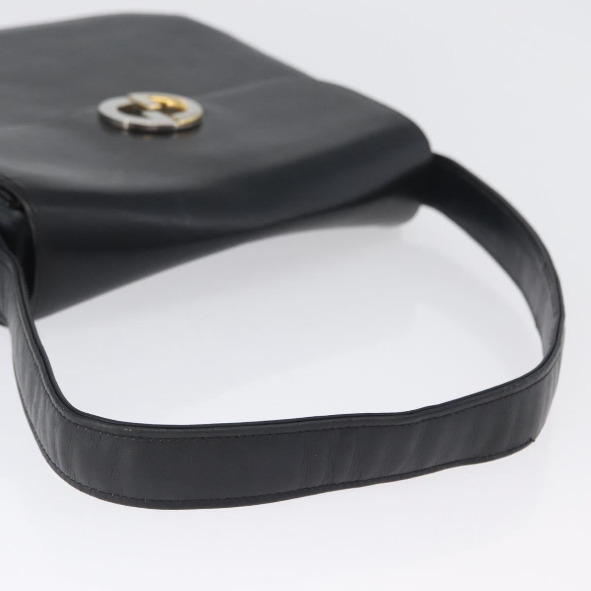 GUCCI Shoulder Bag Leather Navy Gold Auth ARZ157