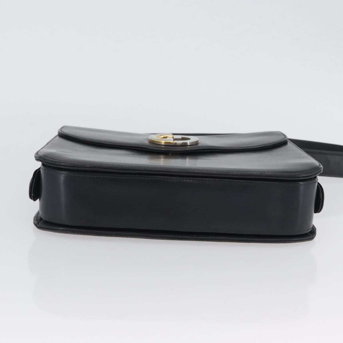 GUCCI Shoulder Bag Leather Navy Gold Auth ARZ157
