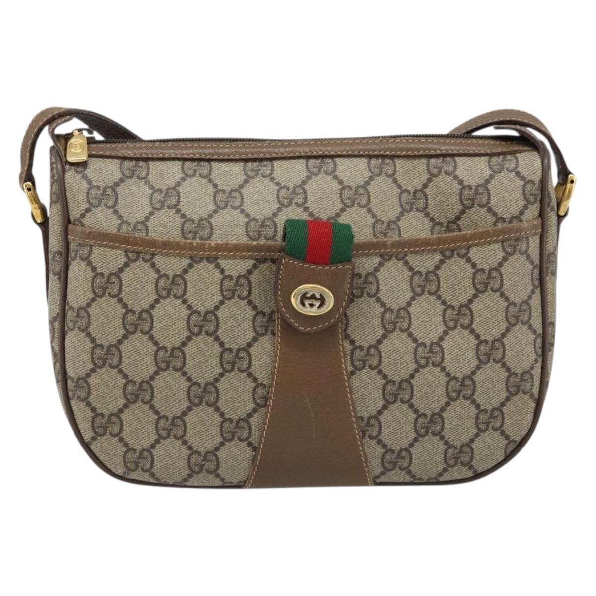 GUCCI GG Supreme Web Sherry Line Bag PVC Beige Gold 56 02 032 Auth ARZ158
