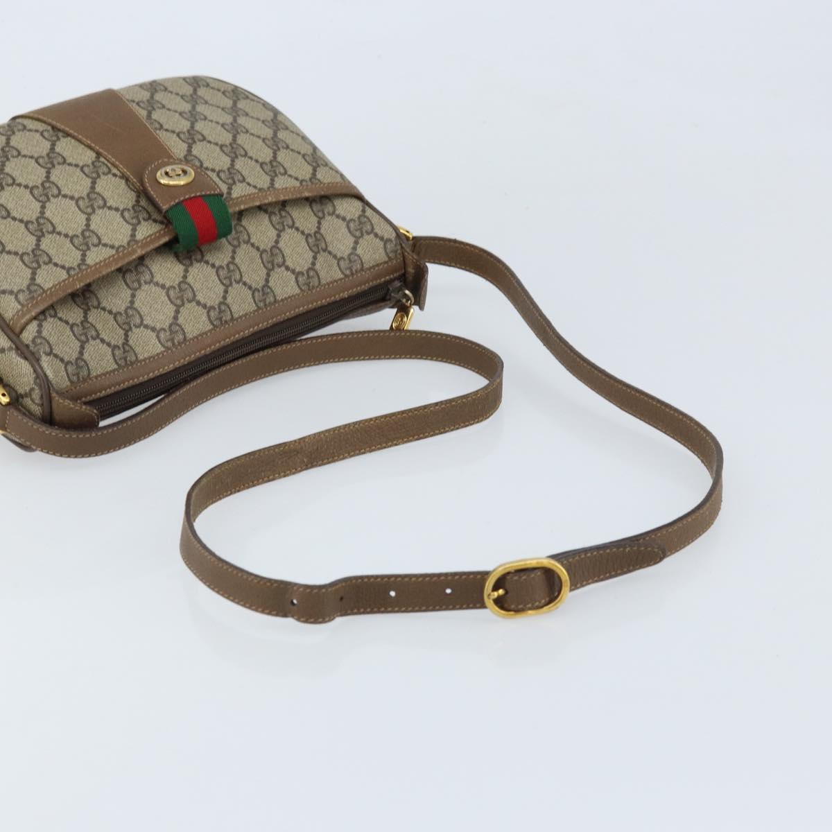 GUCCI GG Supreme Web Sherry Line Bag PVC Beige Gold 56 02 032 Auth ARZ158