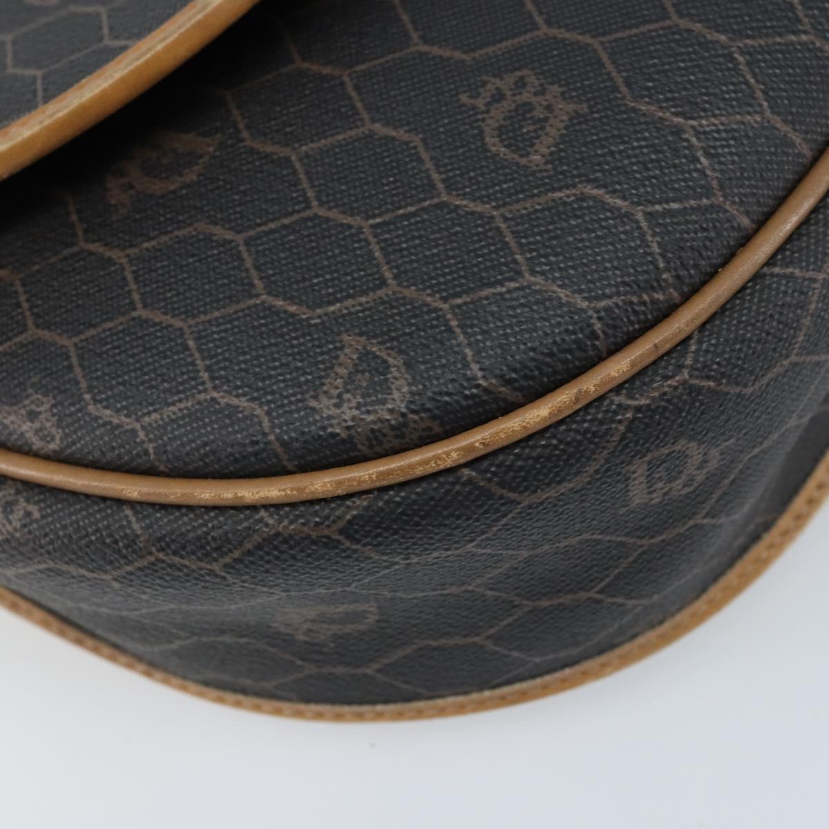 Christian Dior Honeycomb Canvas Shoulder Bag PVC Leather Black Gold Auth ARZ160