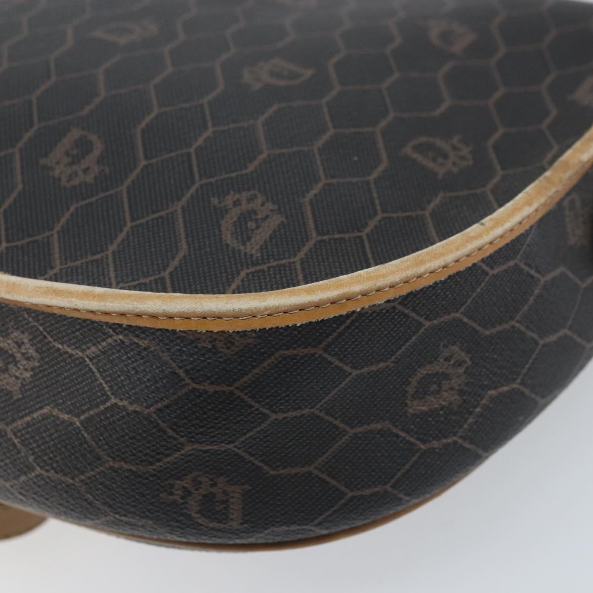 Christian Dior Honeycomb Canvas Shoulder Bag PVC Leather Black Gold Auth ARZ160