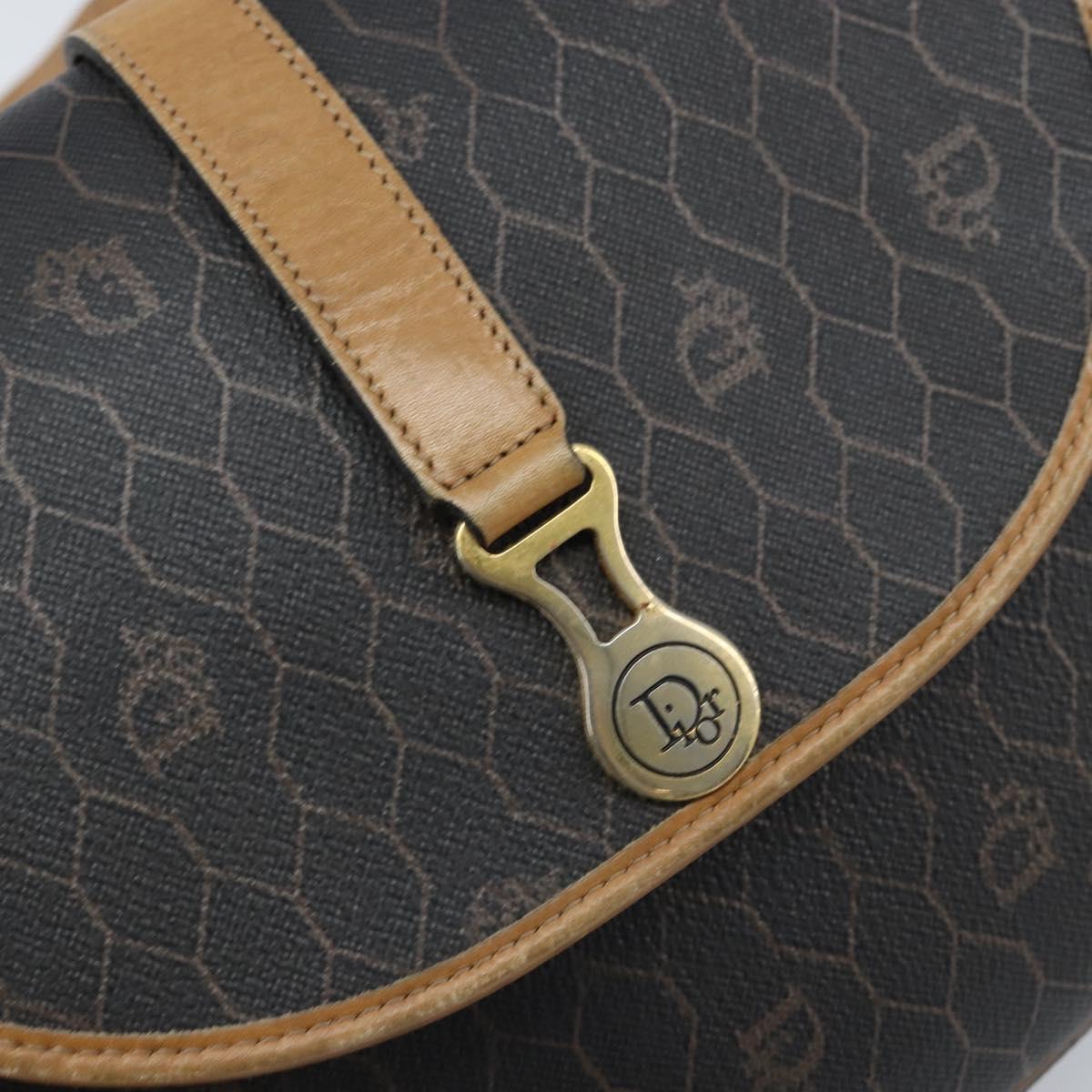Christian Dior Honeycomb Canvas Shoulder Bag PVC Leather Black Gold Auth ARZ160