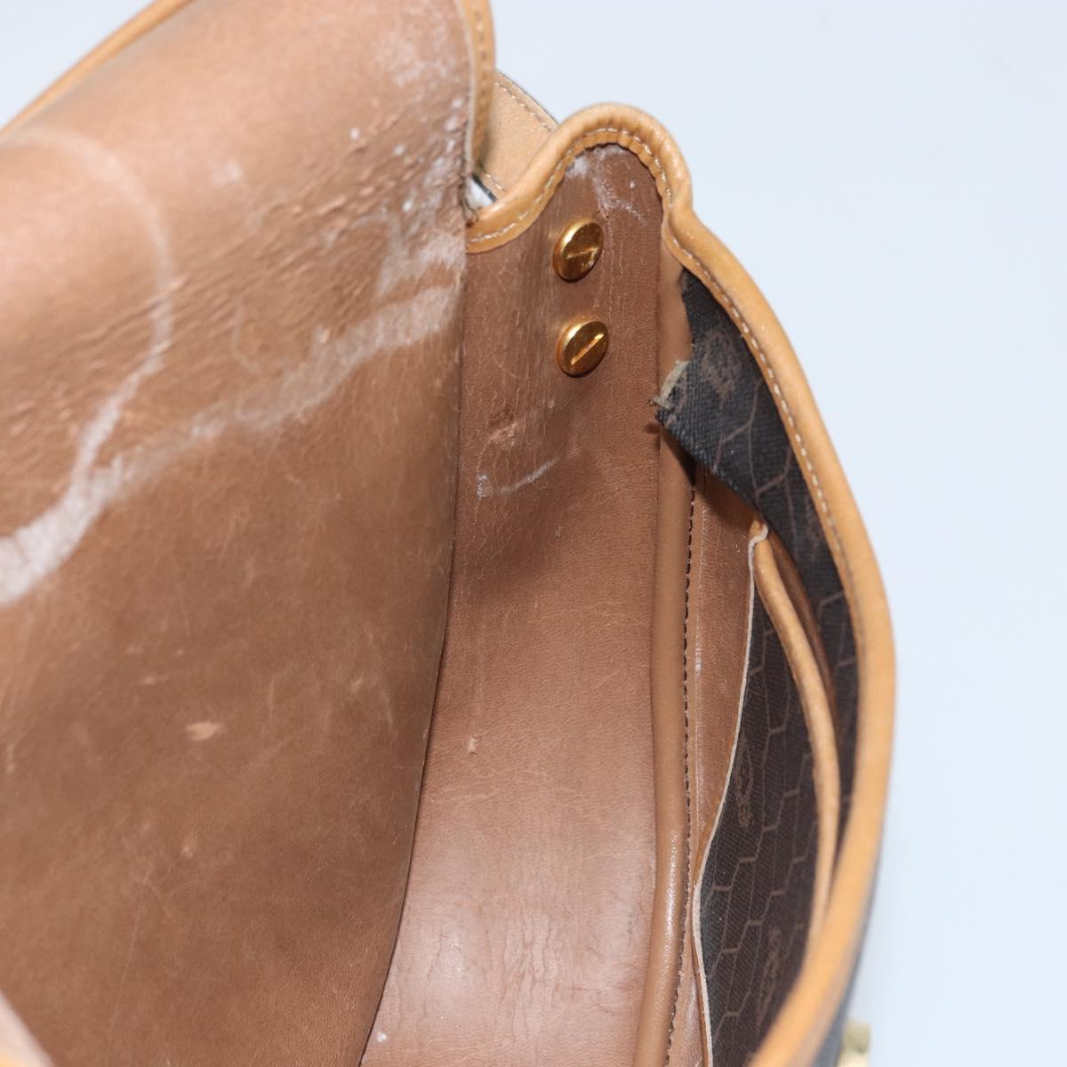 Christian Dior Honeycomb Canvas Shoulder Bag PVC Leather Black Gold Auth ARZ160