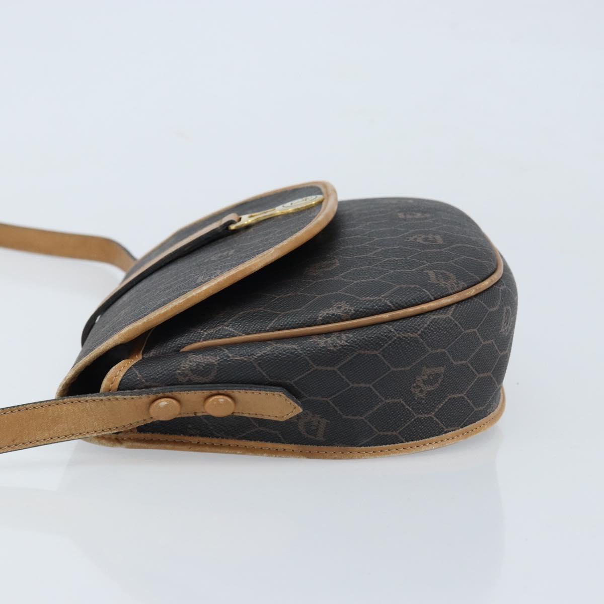 Christian Dior Honeycomb Canvas Shoulder Bag PVC Leather Black Gold Auth ARZ160