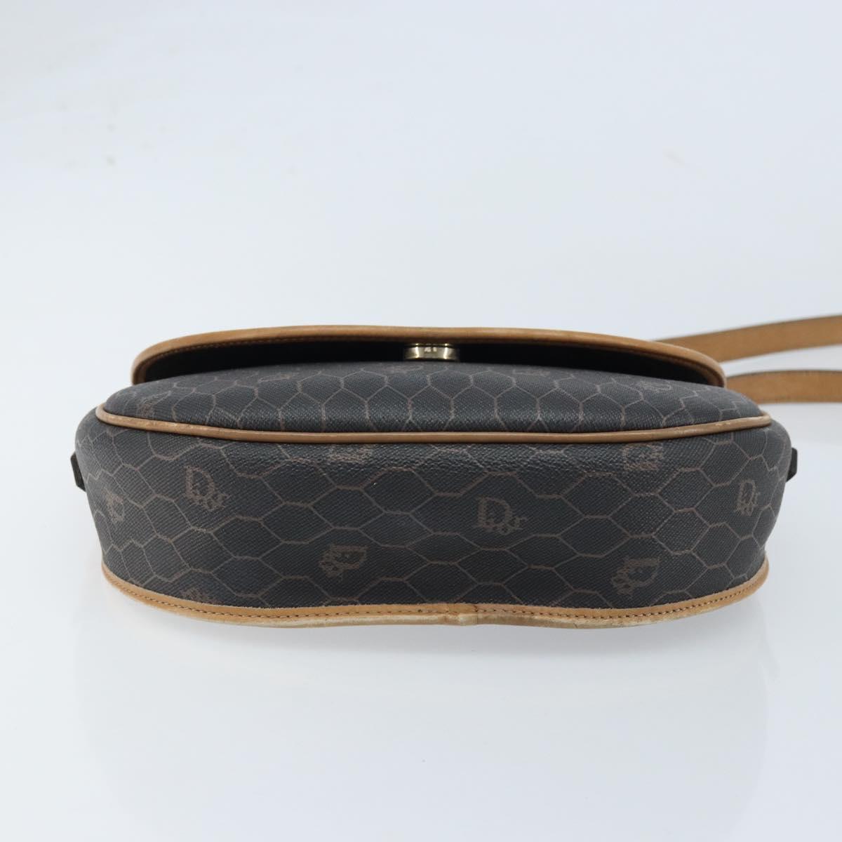 Christian Dior Honeycomb Canvas Shoulder Bag PVC Leather Black Gold Auth ARZ160