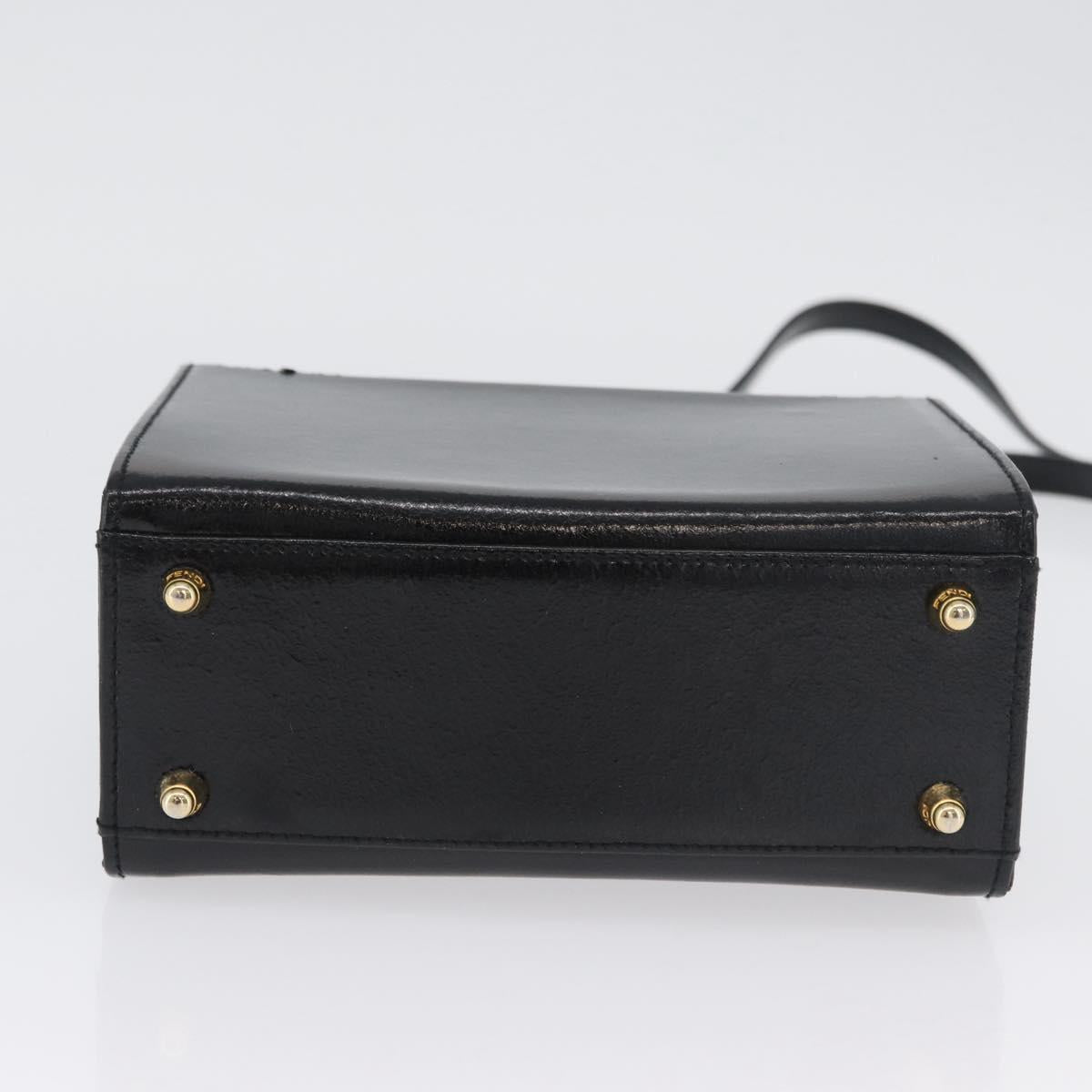 FENDI Vanity Hand Bag Patent leather 2way Black Gold Auth ARZ161