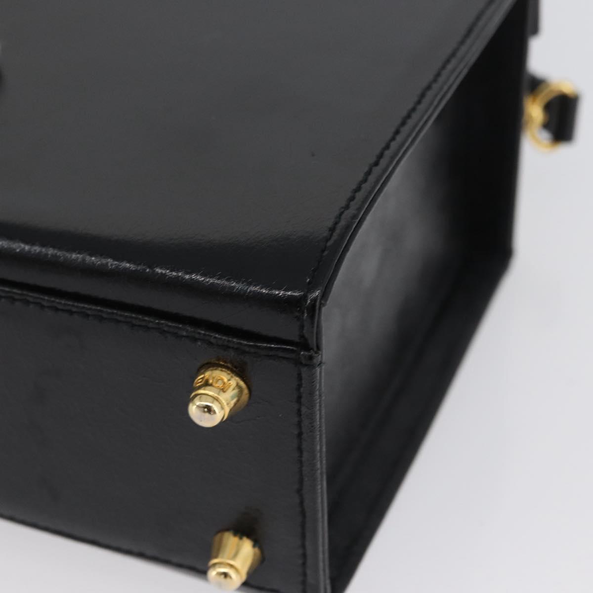 FENDI Vanity Hand Bag Patent leather 2way Black Gold Auth ARZ161