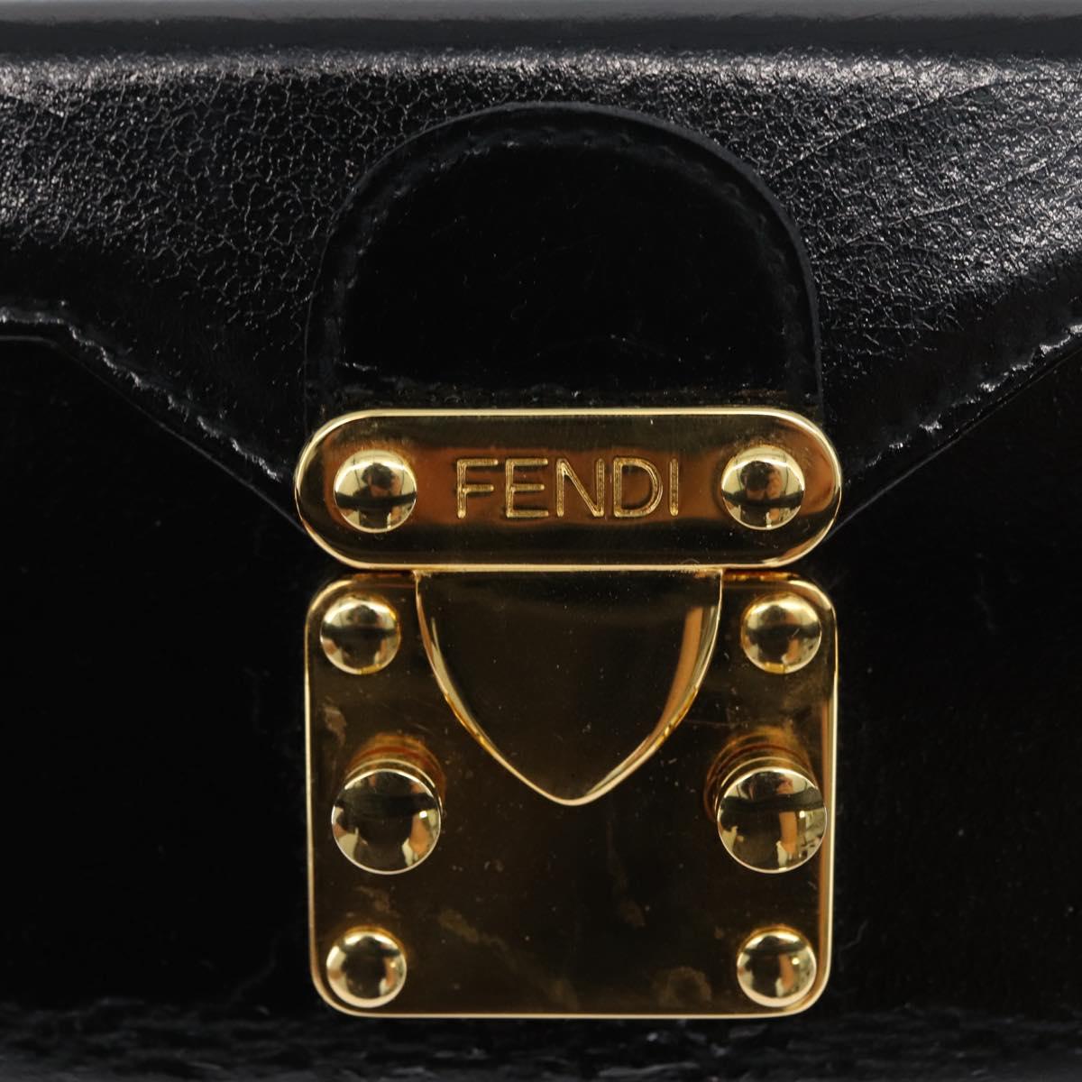 FENDI Vanity Hand Bag Patent leather 2way Black Gold Auth ARZ161