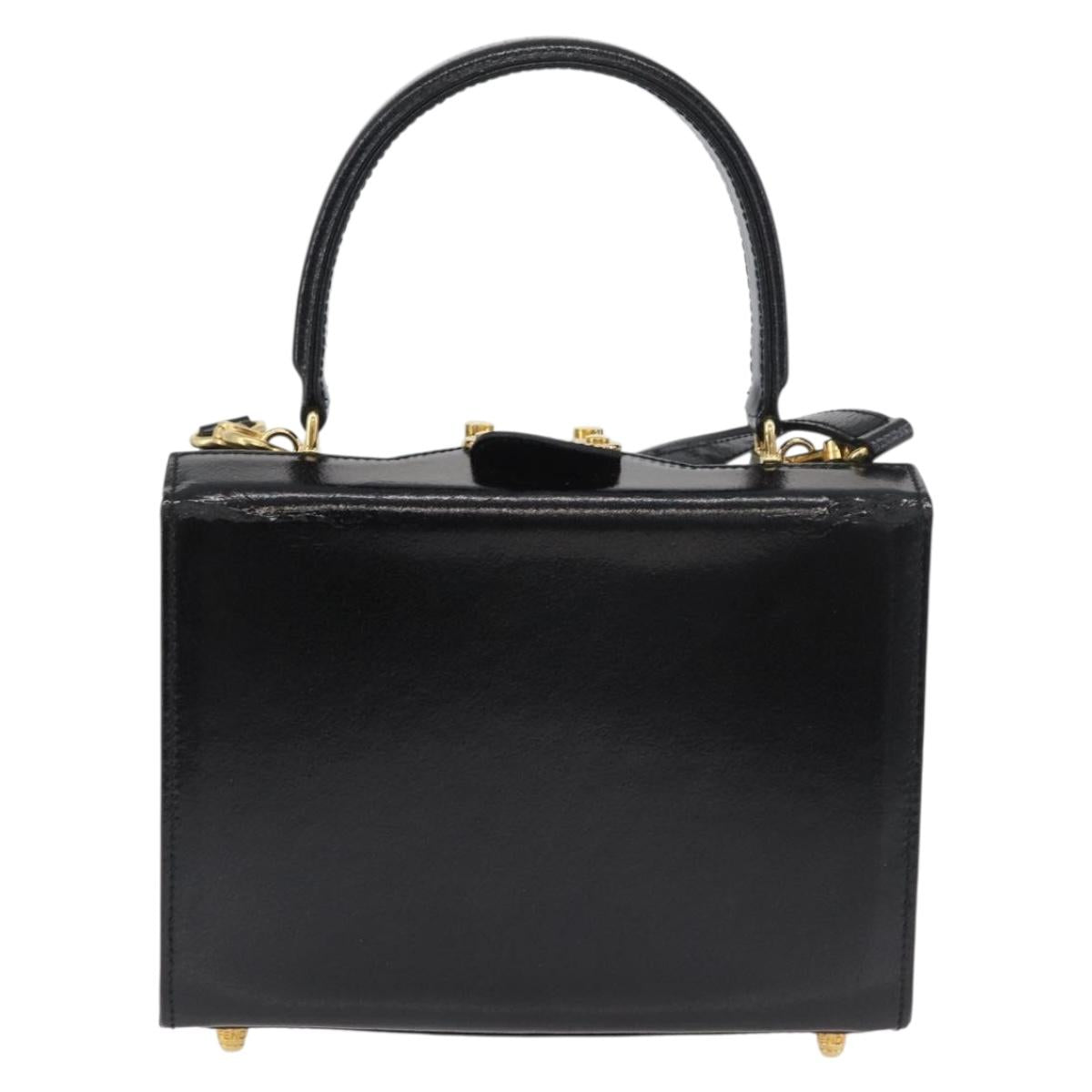 FENDI Vanity Hand Bag Patent leather 2way Black Gold Auth ARZ161