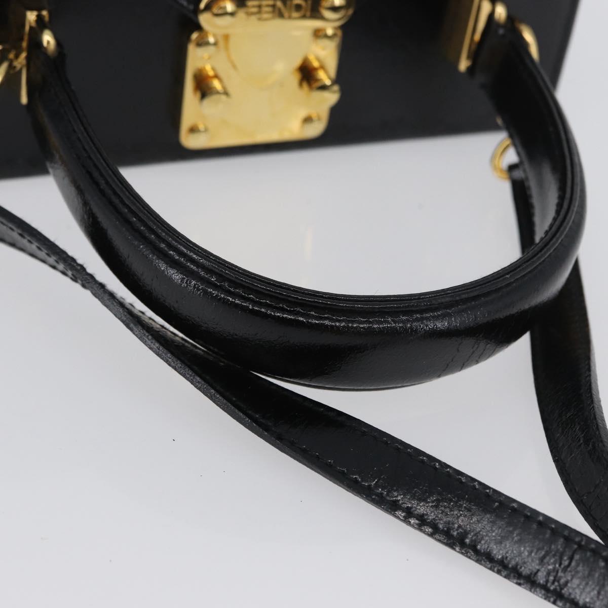 FENDI Vanity Hand Bag Patent leather 2way Black Gold Auth ARZ161