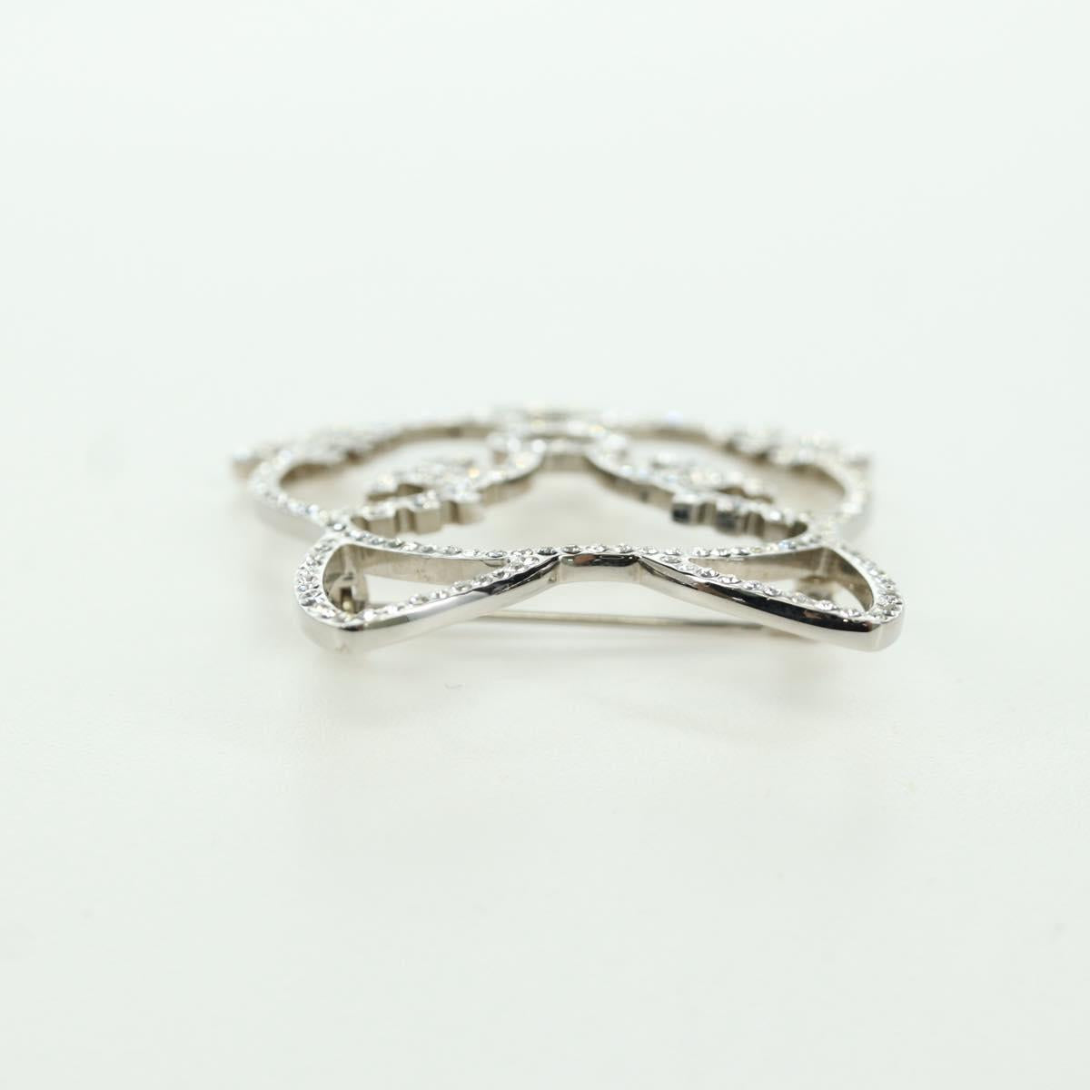 CHANEL Cat Brooch metal Silver CC Auth ARZ169M