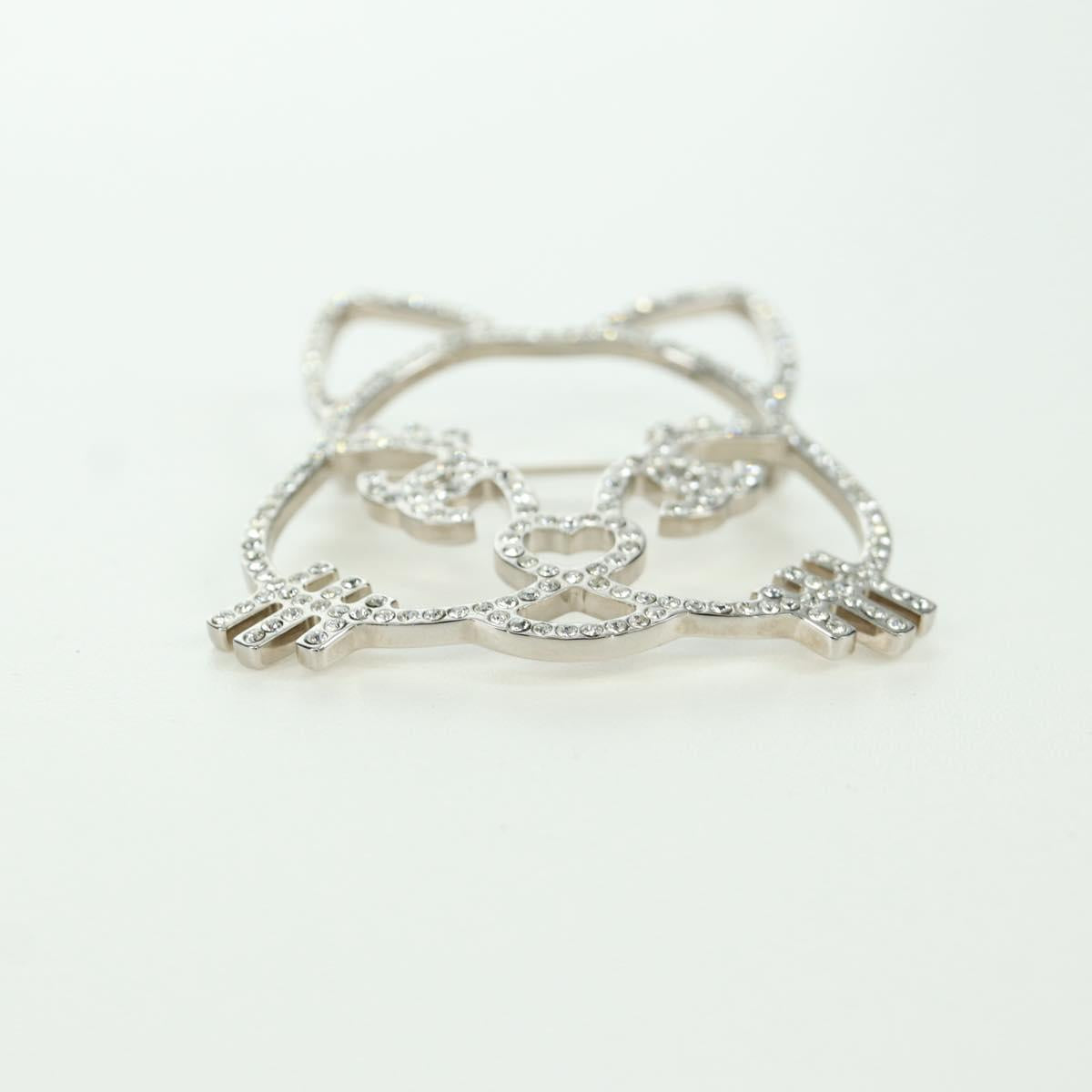 CHANEL Cat Brooch metal Silver CC Auth ARZ169M