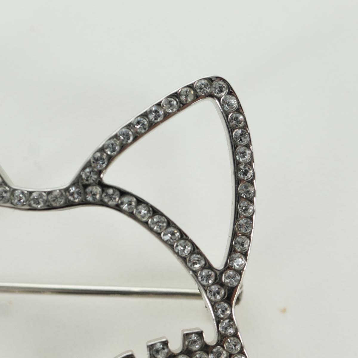 CHANEL Cat Brooch metal Silver CC Auth ARZ169M