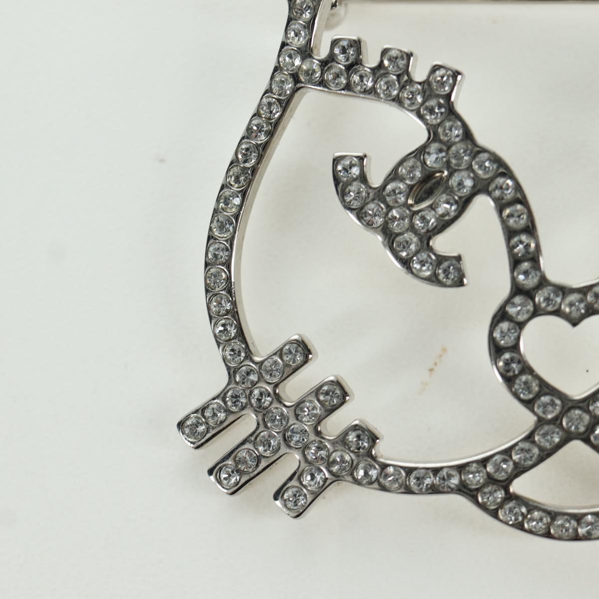 CHANEL Cat Brooch metal Silver CC Auth ARZ169M