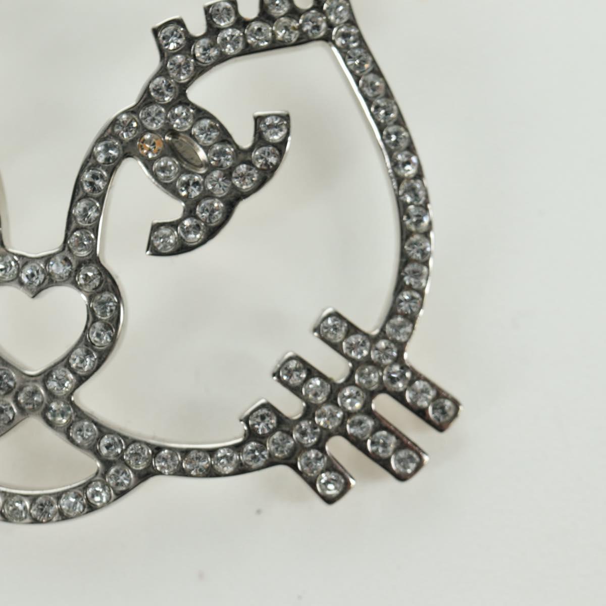CHANEL Cat Brooch metal Silver CC Auth ARZ169M