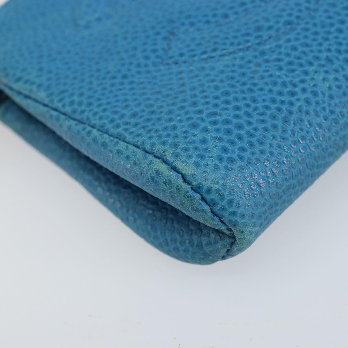CHANEL COCO Mark Pouch Caviar Skin Blue Gold CC Auth ARZ176