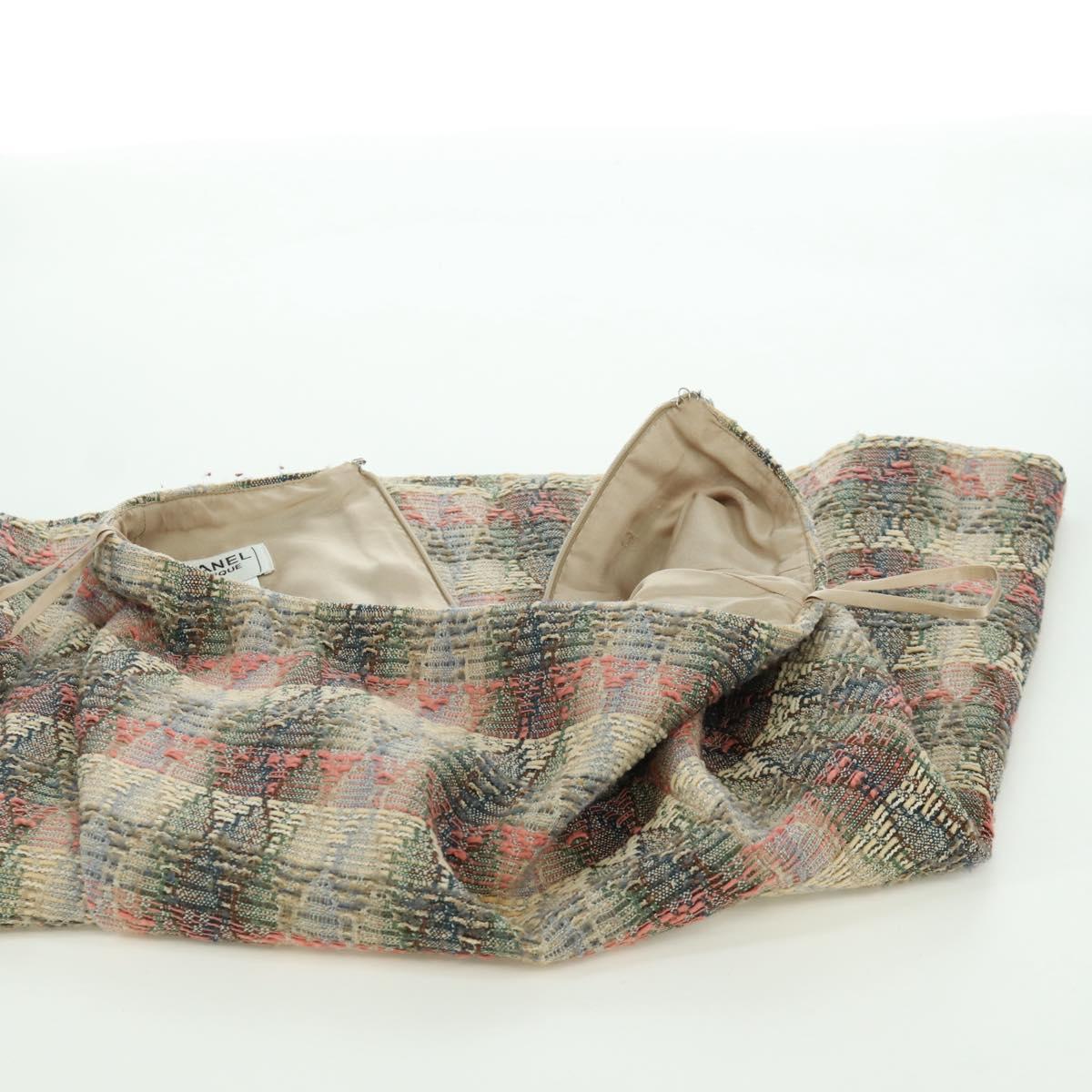 CHANEL Jacket Skirt Setup Jacket Tweed Multicolor CC Auth ARZ186V