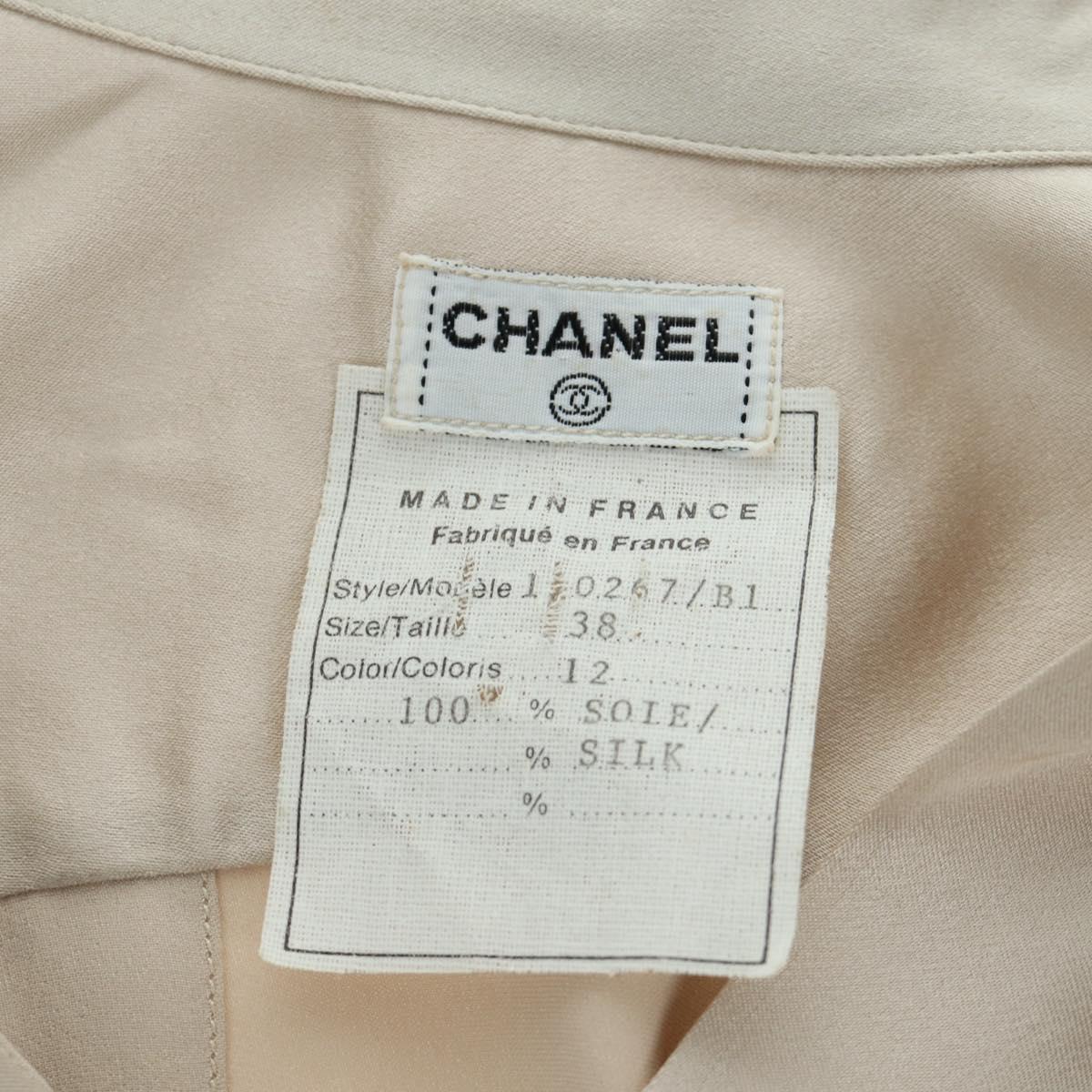 CHANEL COCO Mark Blouse Long-sleeved T-shirt Silk Size 38 Beige CC Auth ARZ187V