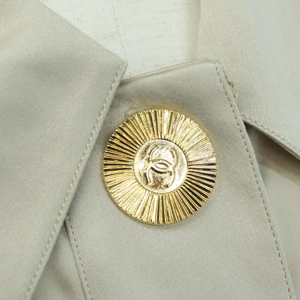 CHANEL COCO Mark Blouse Long-sleeved T-shirt Silk Size 38 Beige CC Auth ARZ187V