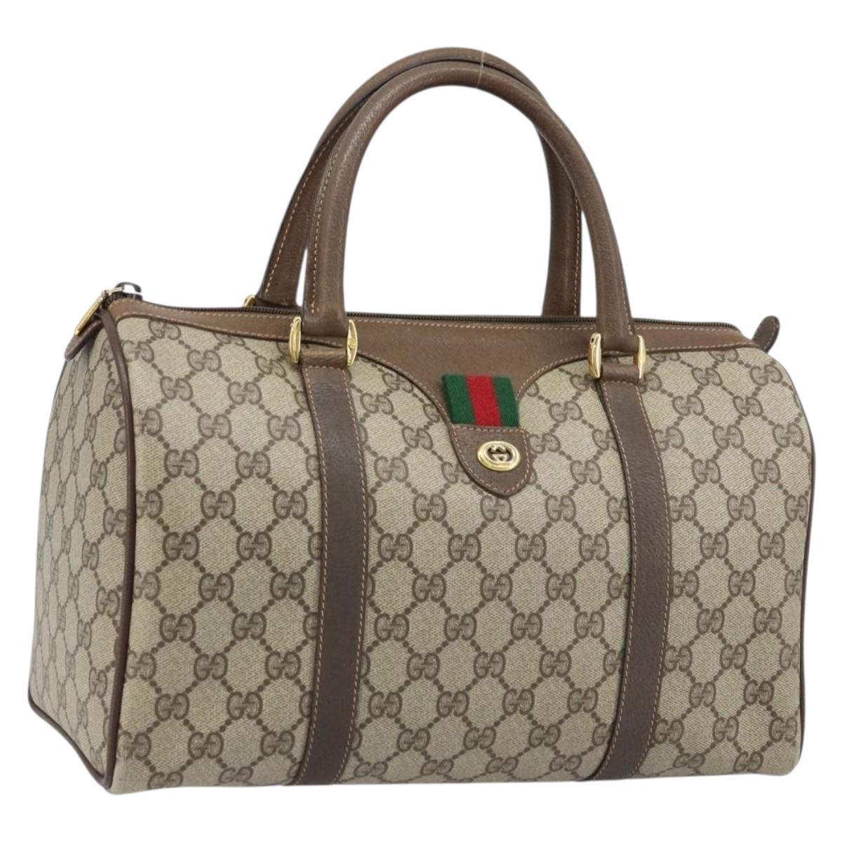 GUCCI GG Supreme Web Sherry Line Boston Bag PVC Beige Gold 40 02 007 Auth ARZ201