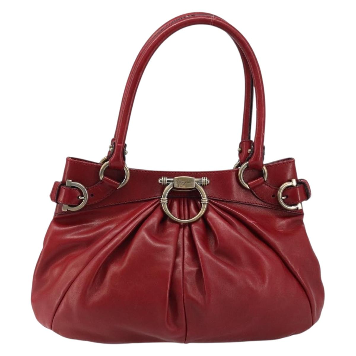 Salvatore Ferragamo Gancini Hand Bag Leather Red Auth ARZ205
