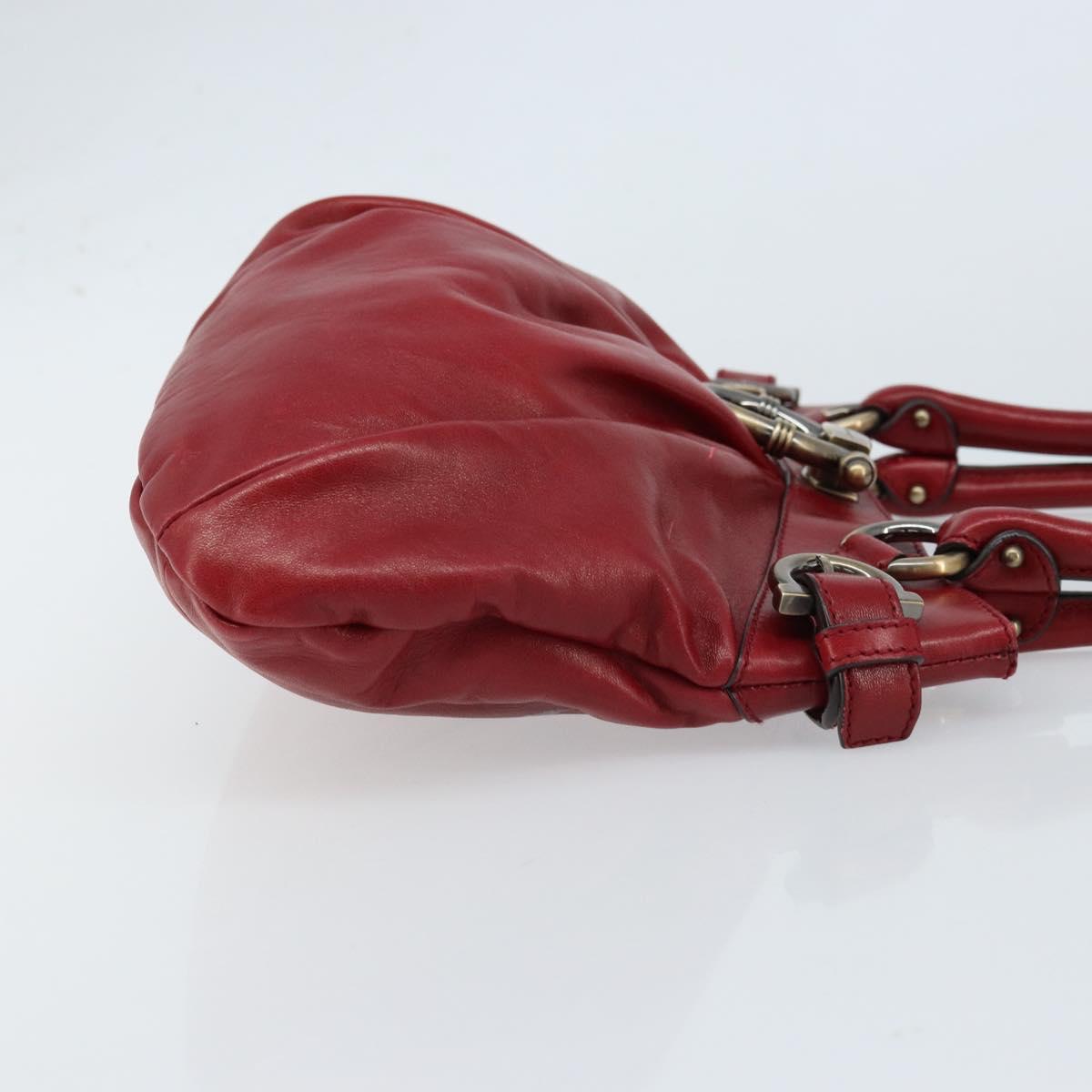 Salvatore Ferragamo Gancini Hand Bag Leather Red Auth ARZ205