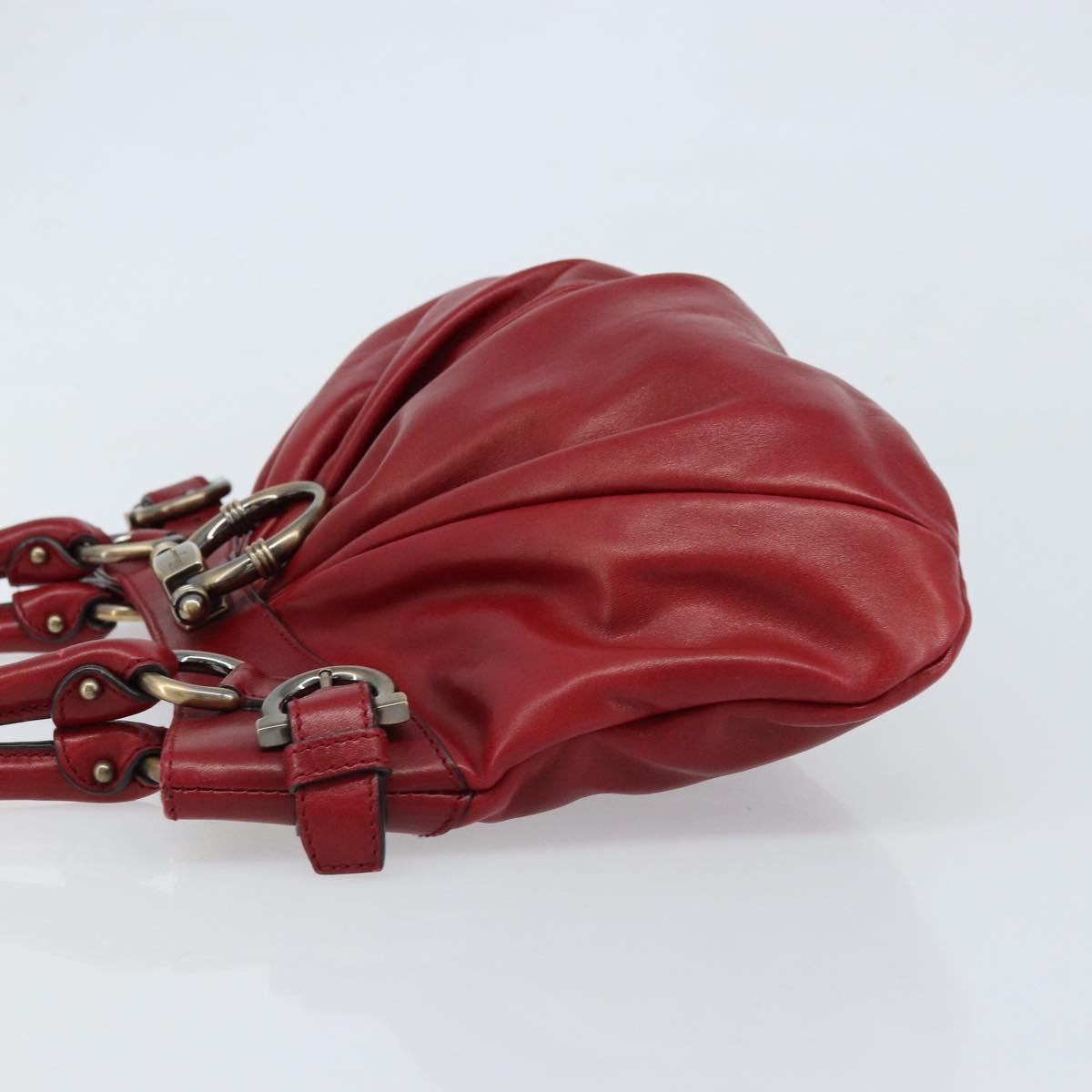 Salvatore Ferragamo Gancini Hand Bag Leather Red Auth ARZ205