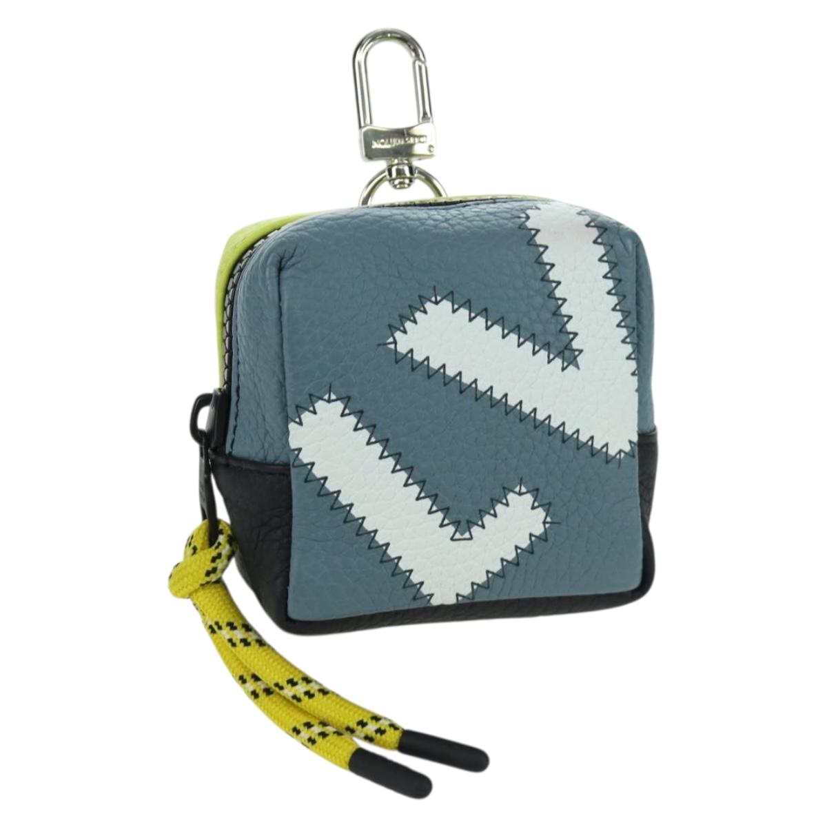 LOUIS VUITTON Square Pouch Color Blocks Charm Leather Gray M00739 Auth ARZ207M