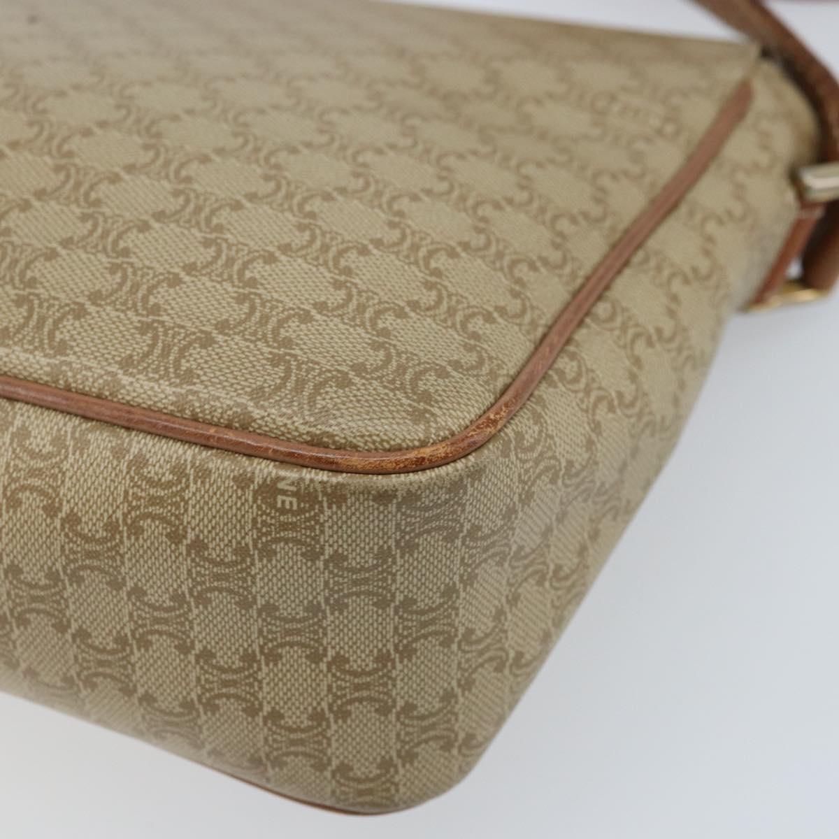 CELINE Macadam Canvas Shoulder Bag PVC Beige Gold Auth ARZ209