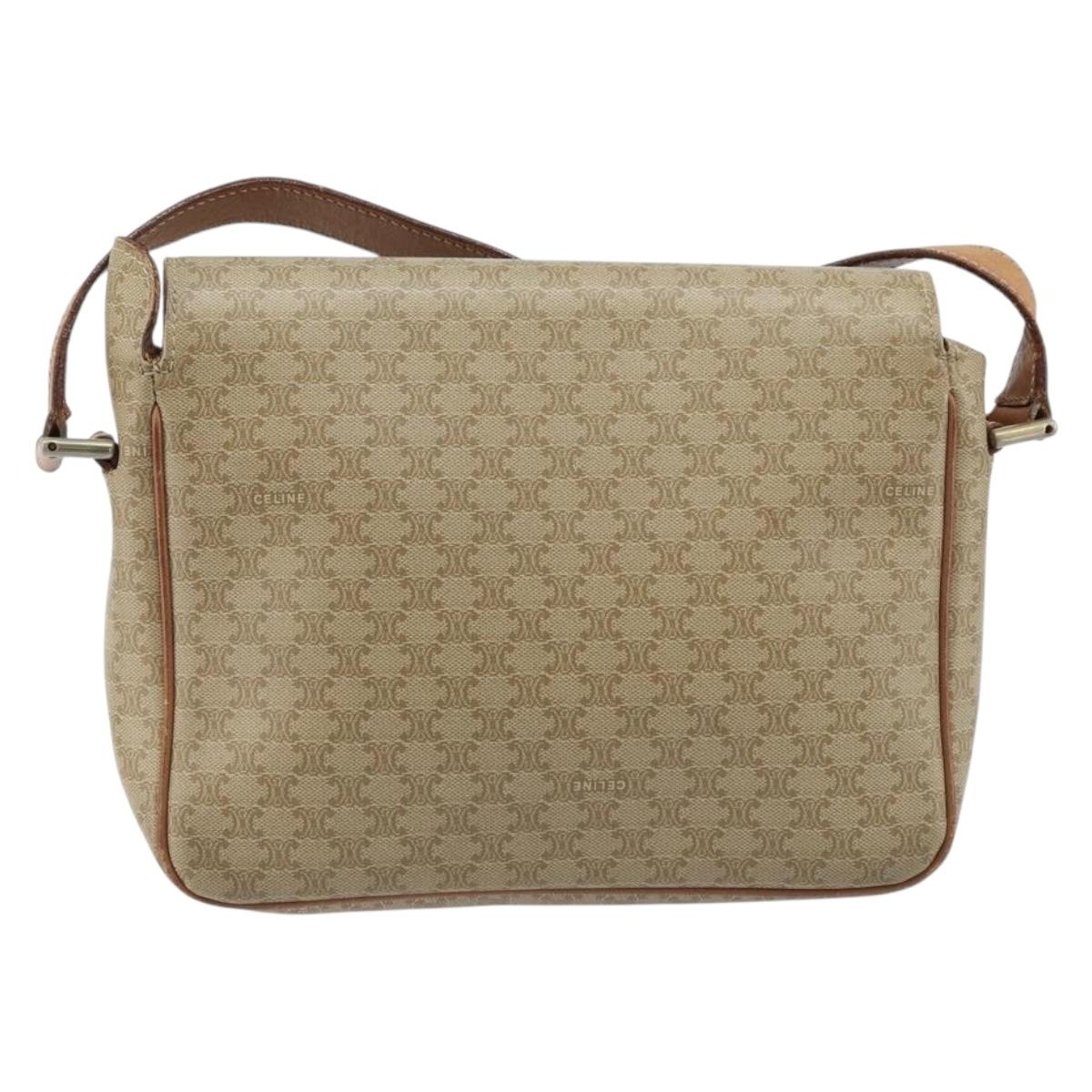 CELINE Macadam Canvas Shoulder Bag PVC Beige Gold Auth ARZ209