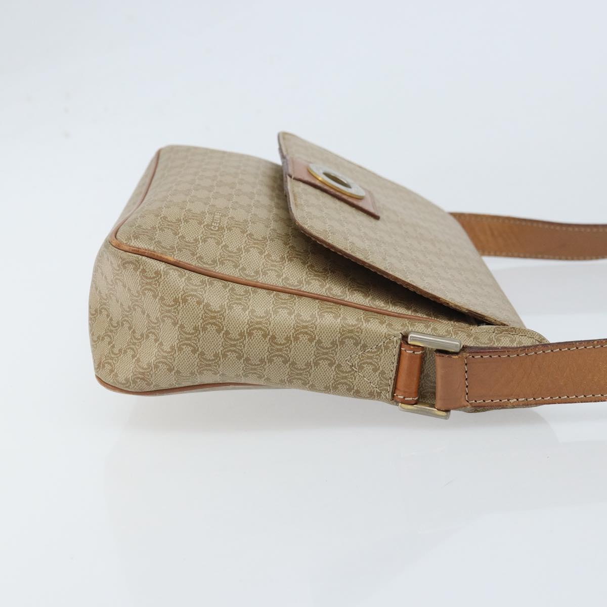 CELINE Macadam Canvas Shoulder Bag PVC Beige Gold Auth ARZ209