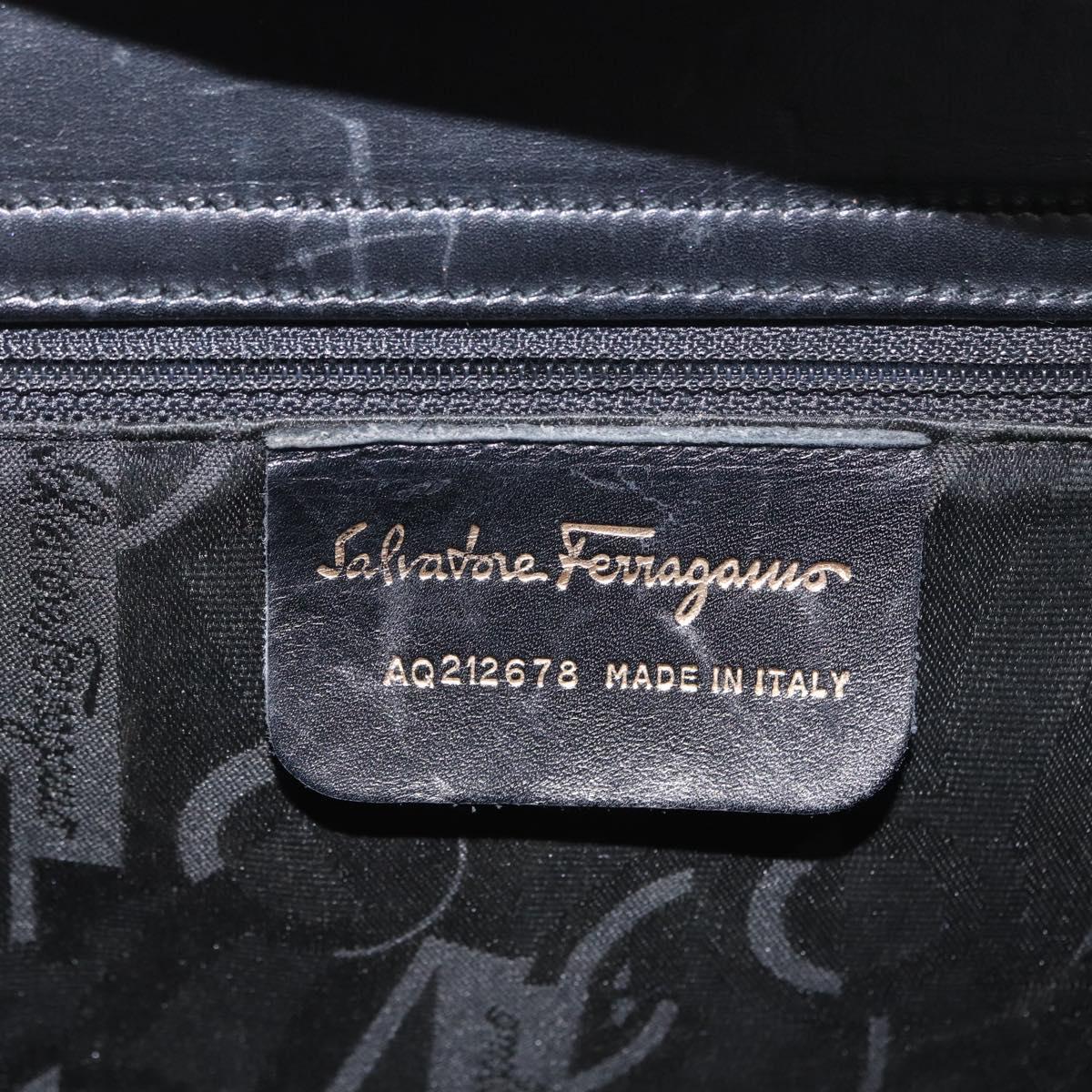 Salvatore Ferragamo Gancini Hand Bag Leather Black Gold Auth ARZ224