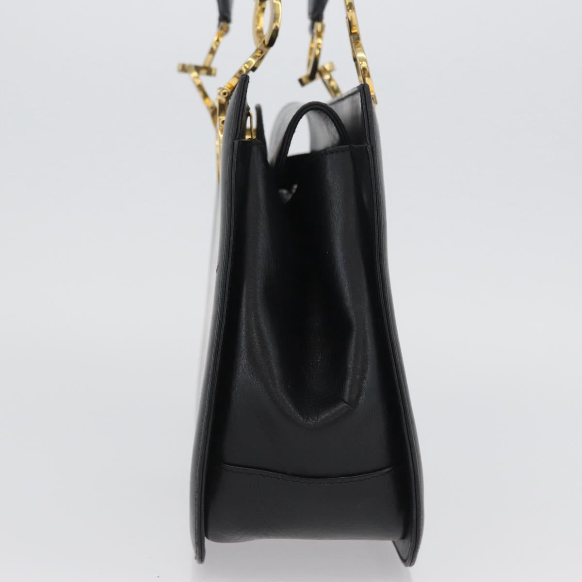 Salvatore Ferragamo Gancini Hand Bag Leather Black Gold Auth ARZ224