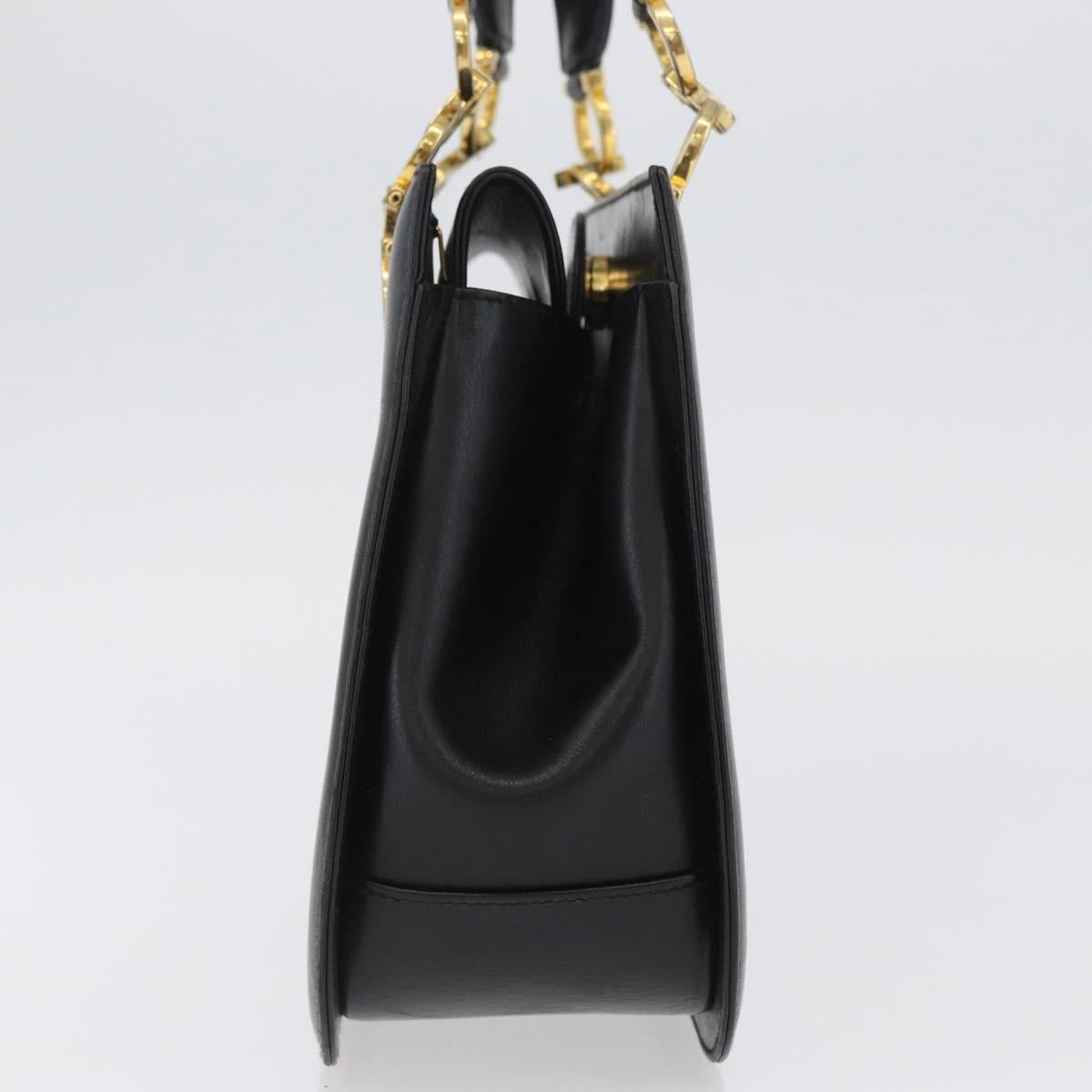 Salvatore Ferragamo Gancini Hand Bag Leather Black Gold Auth ARZ224