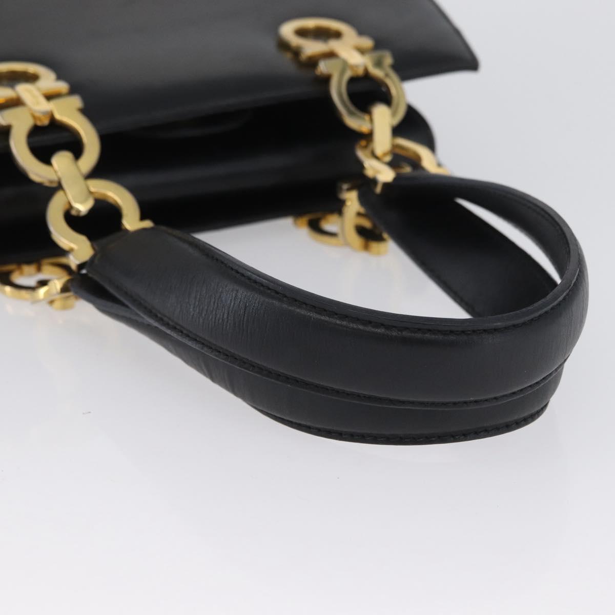 Salvatore Ferragamo Gancini Hand Bag Leather Black Gold Auth ARZ224