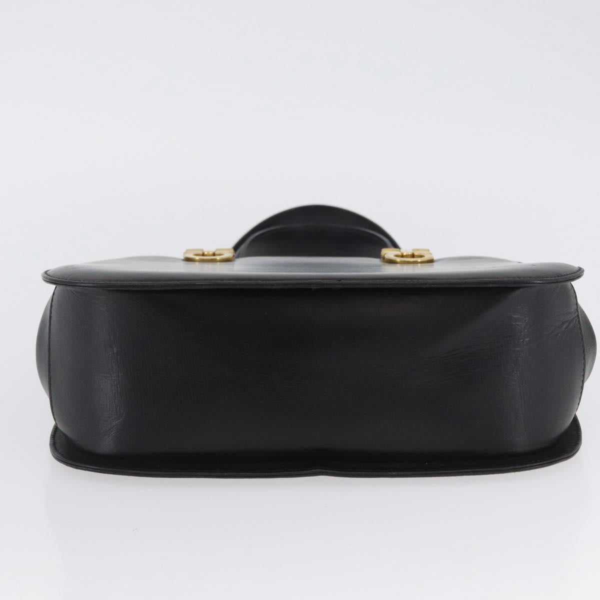 Salvatore Ferragamo Gancini Hand Bag Leather Black Gold Auth ARZ224