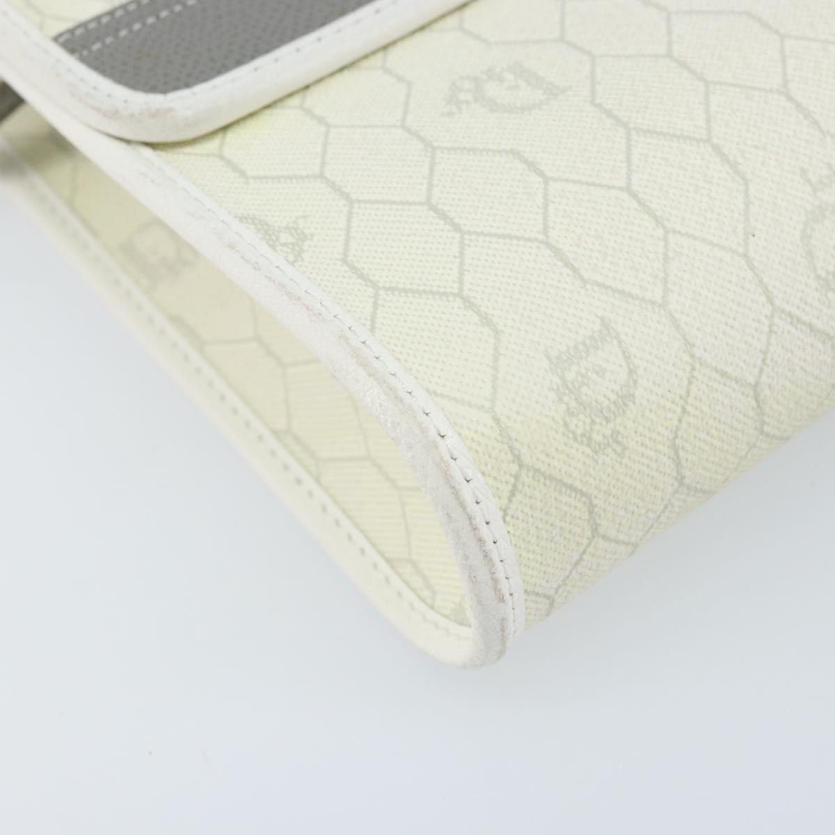 Christian Dior Honeycomb Canvas Shoulder Bag PVC White Gold Auth ARZ226