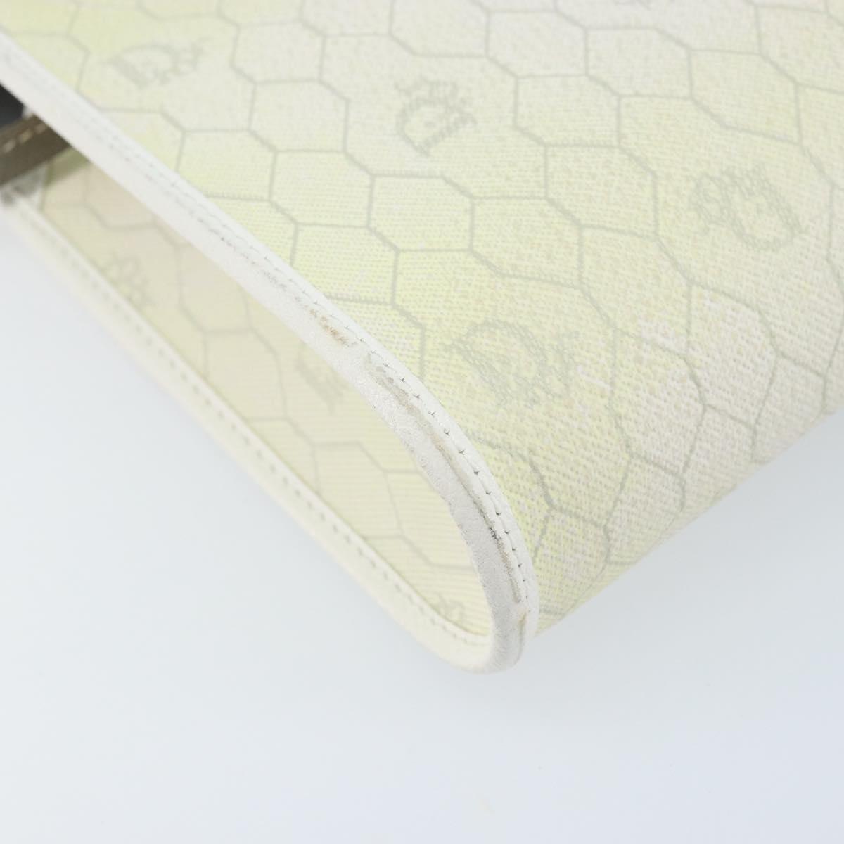 Christian Dior Honeycomb Canvas Shoulder Bag PVC White Gold Auth ARZ226