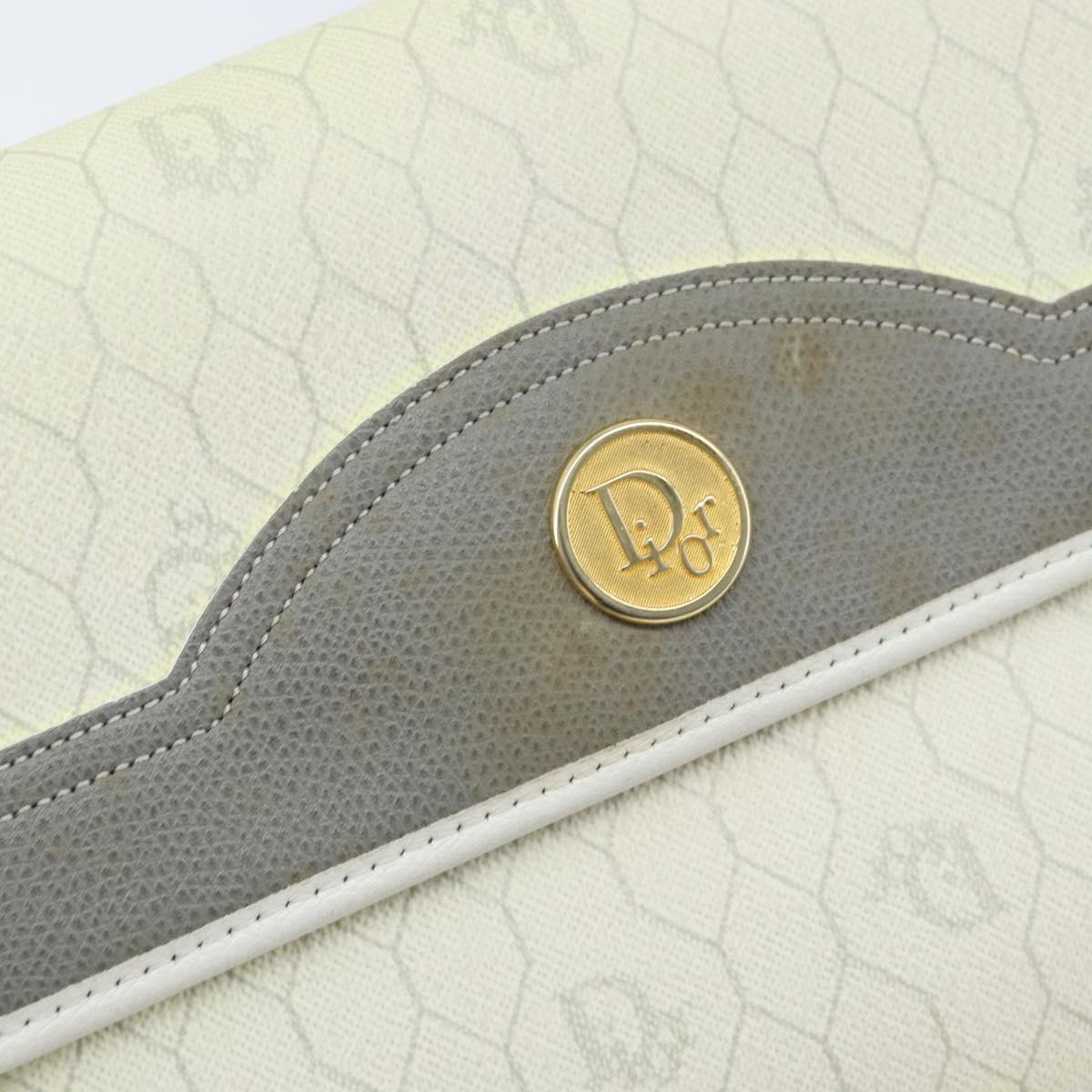 Christian Dior Honeycomb Canvas Shoulder Bag PVC White Gold Auth ARZ226